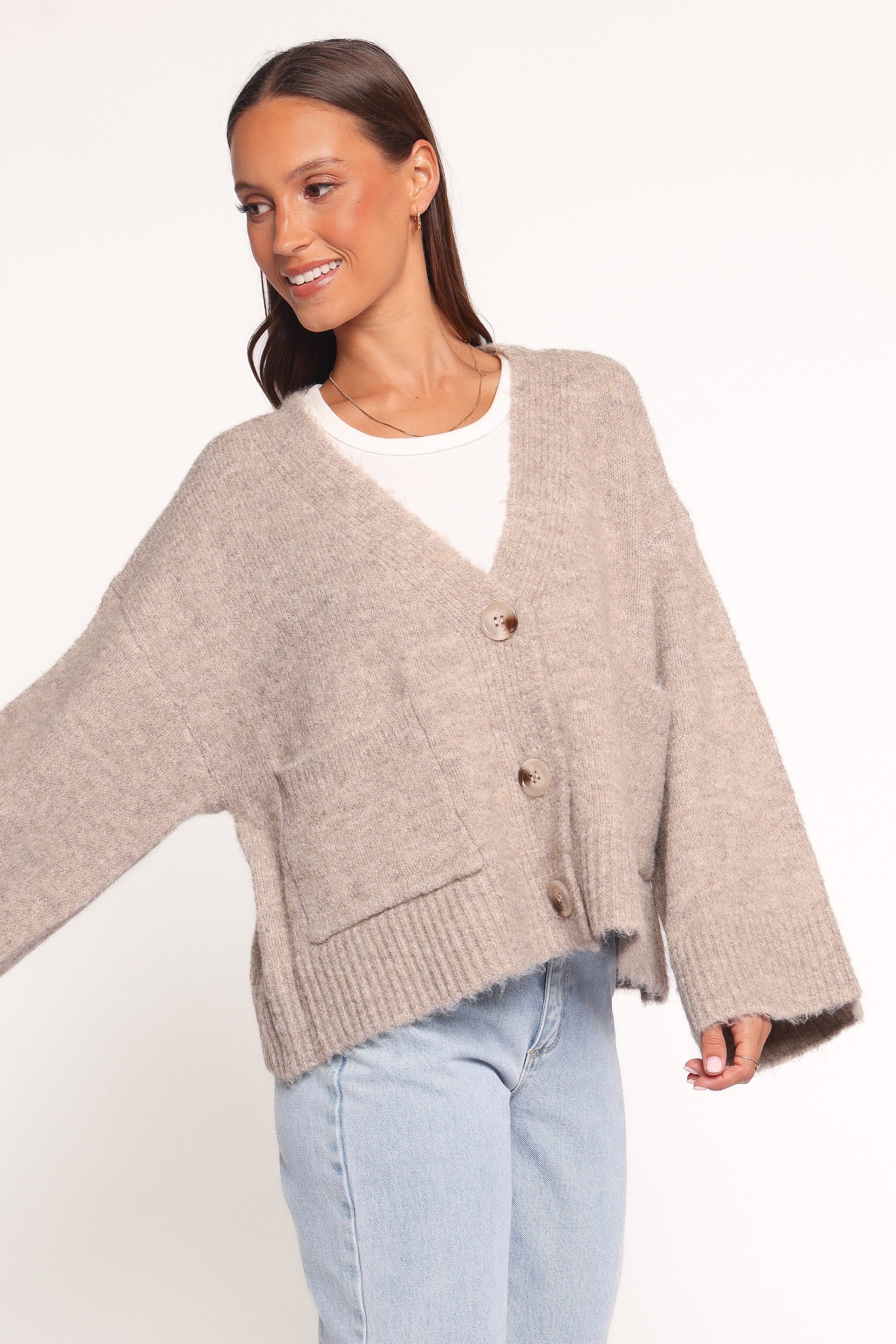 KNITWEAR Fern Wide Sleeve Cardigan - Mushroom