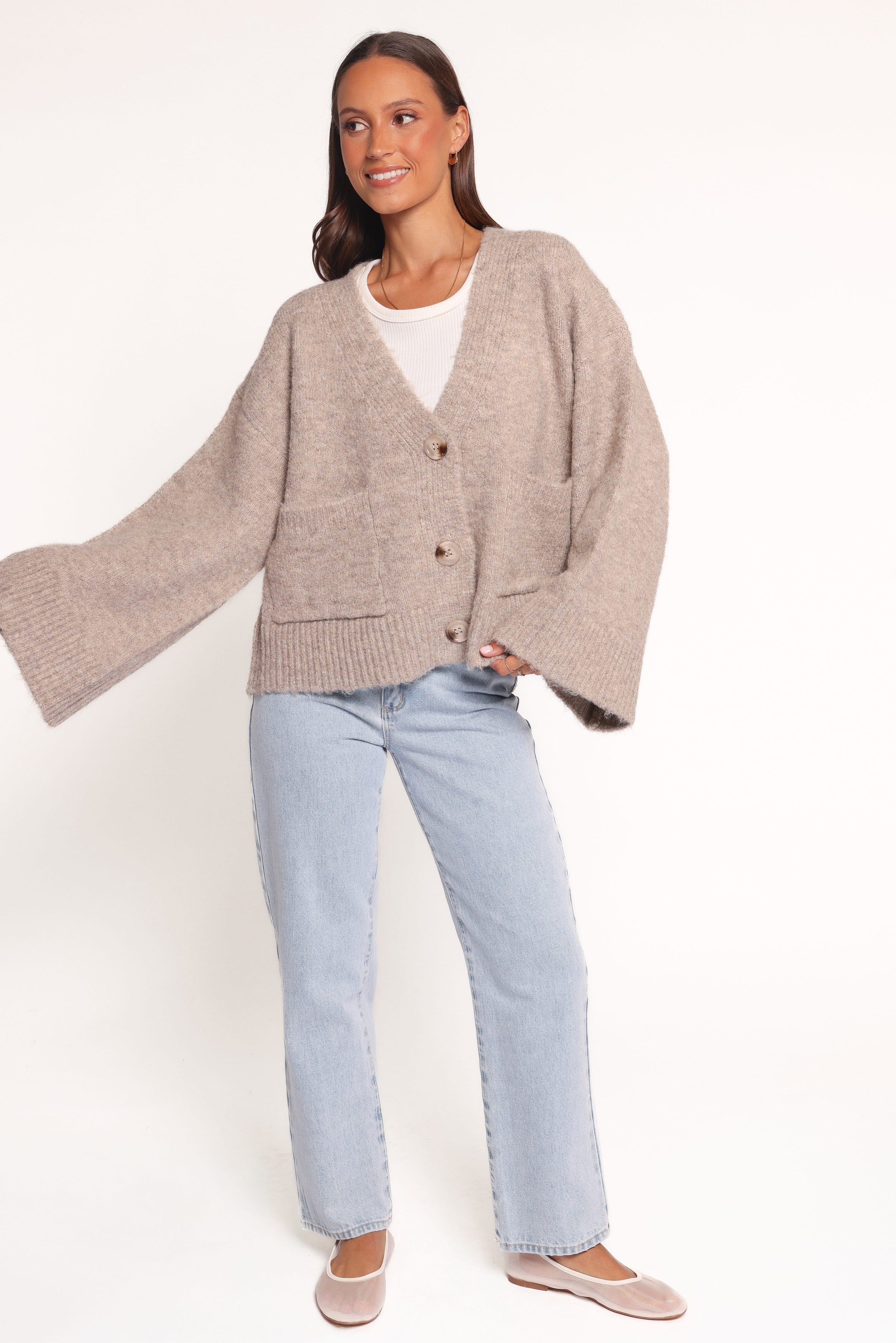 KNITWEAR Fern Wide Sleeve Cardigan - Mushroom
