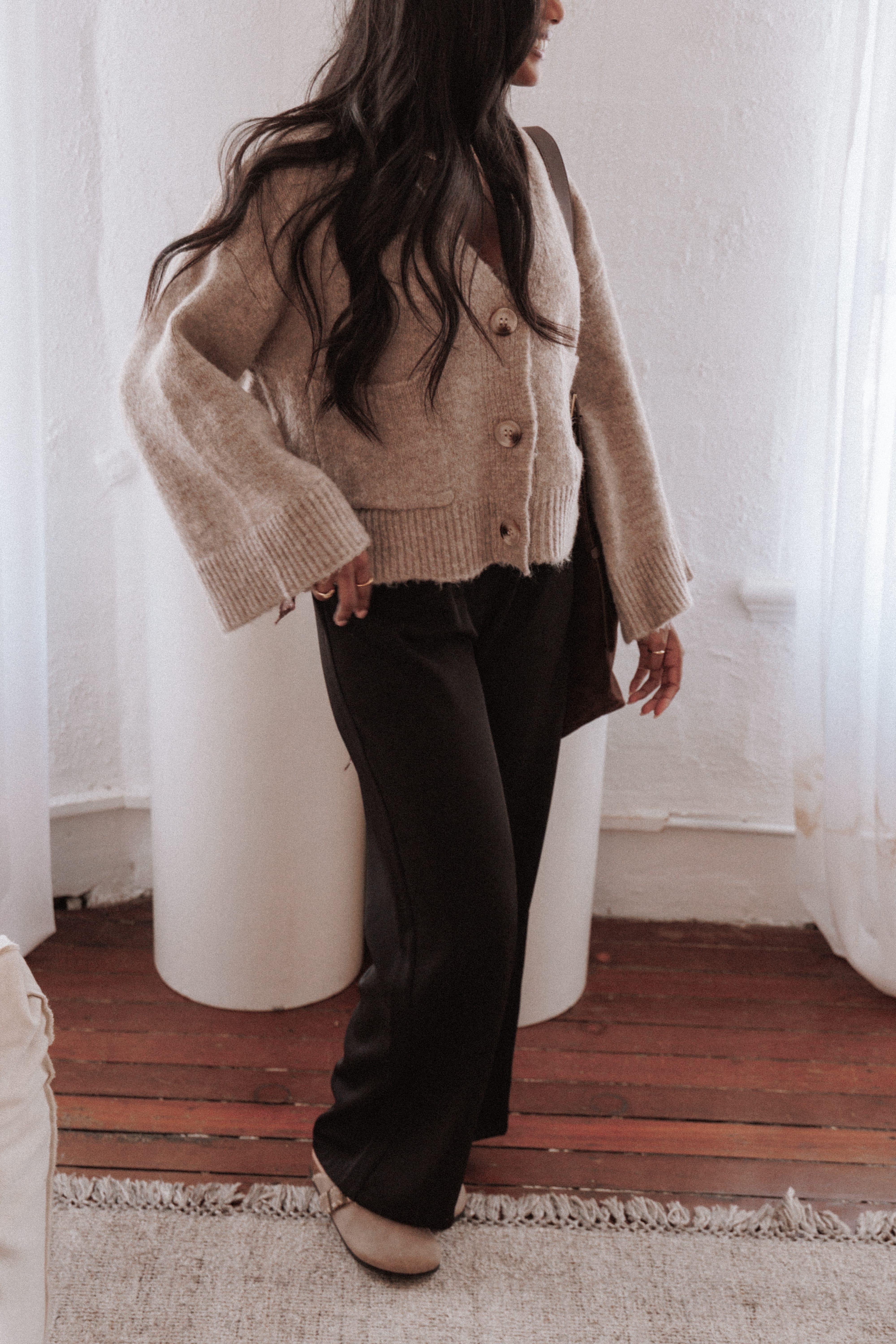 KNITWEAR Fern Wide Sleeve Cardigan - Mushroom