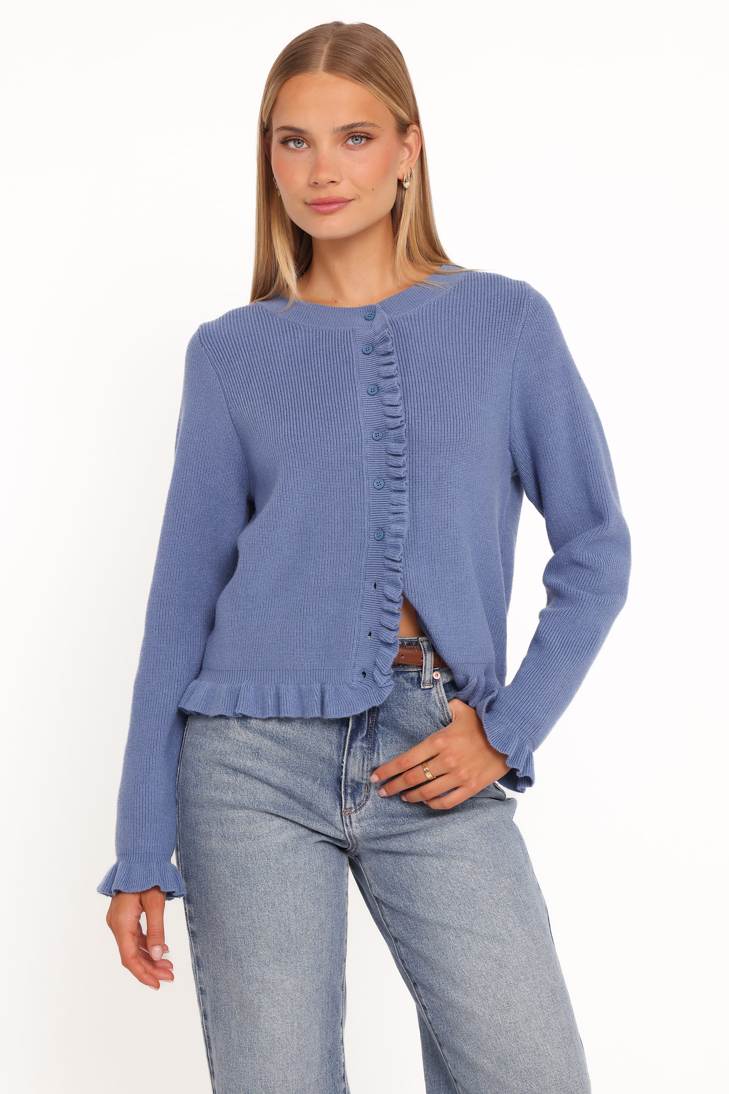 KNITWEAR Fiori Frill Cardigan - Denim Blue