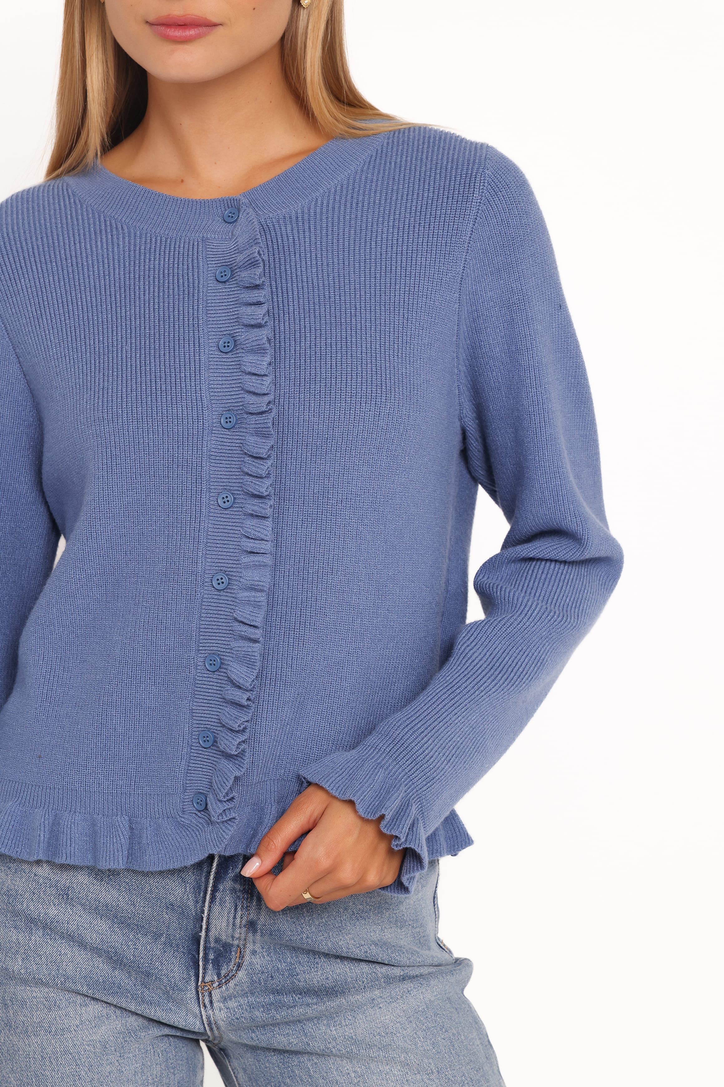 KNITWEAR Fiori Frill Cardigan - Denim Blue