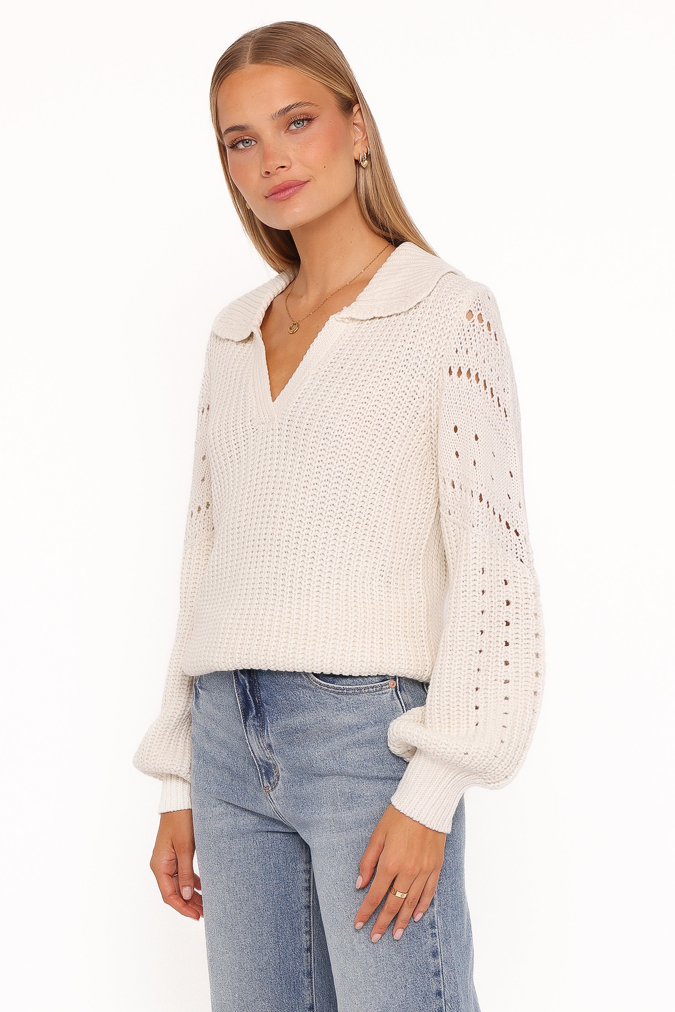 KNITWEAR Fitzgerald Pointelle Polo Sweater - Cream