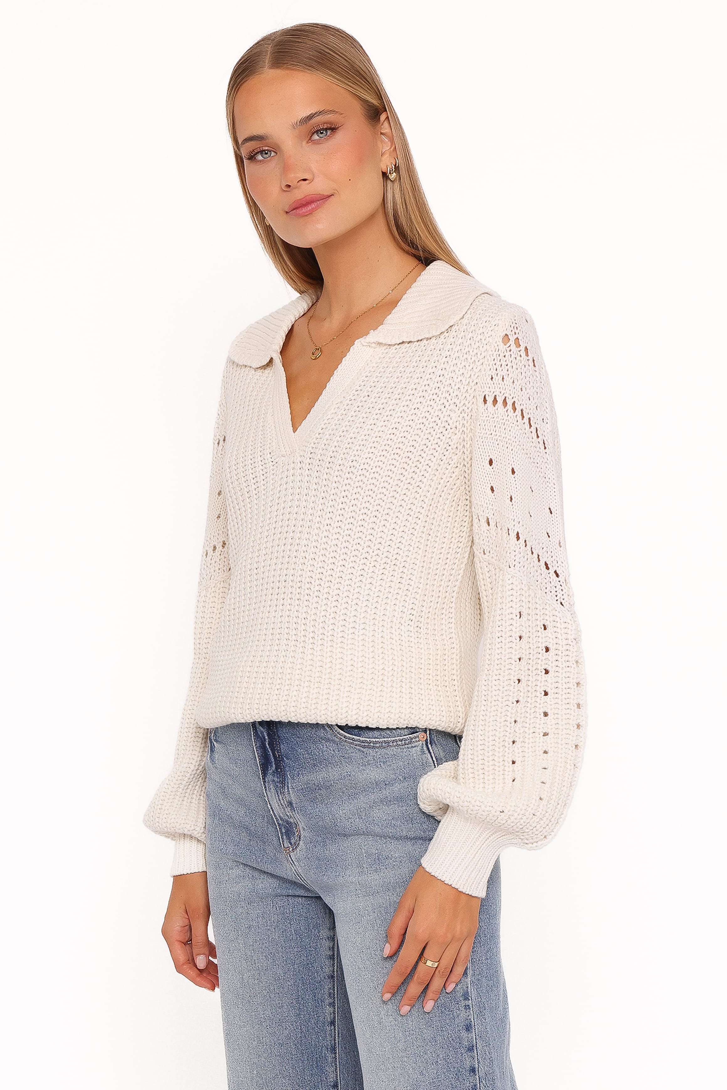 KNITWEAR Fitzgerald Pointelle Polo Sweater - Cream