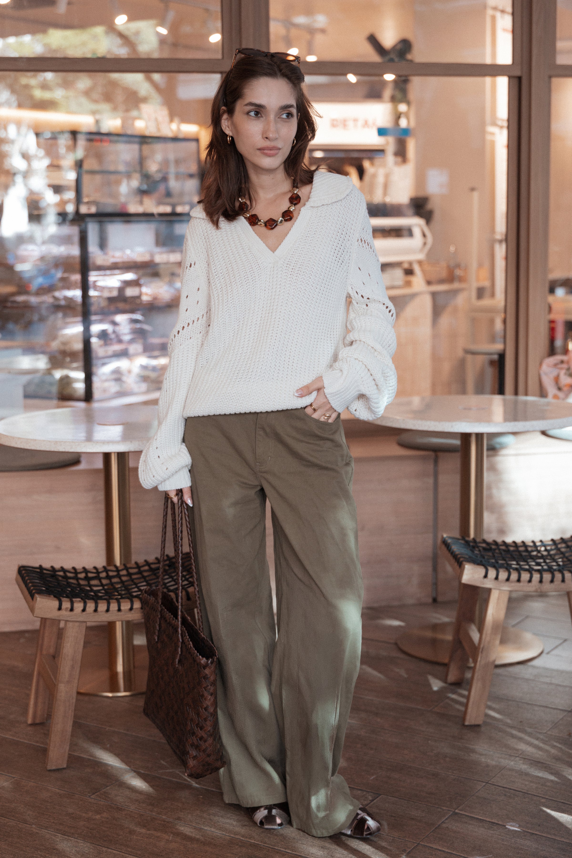 KNITWEAR Fitzgerald Pointelle Polo Sweater - Cream