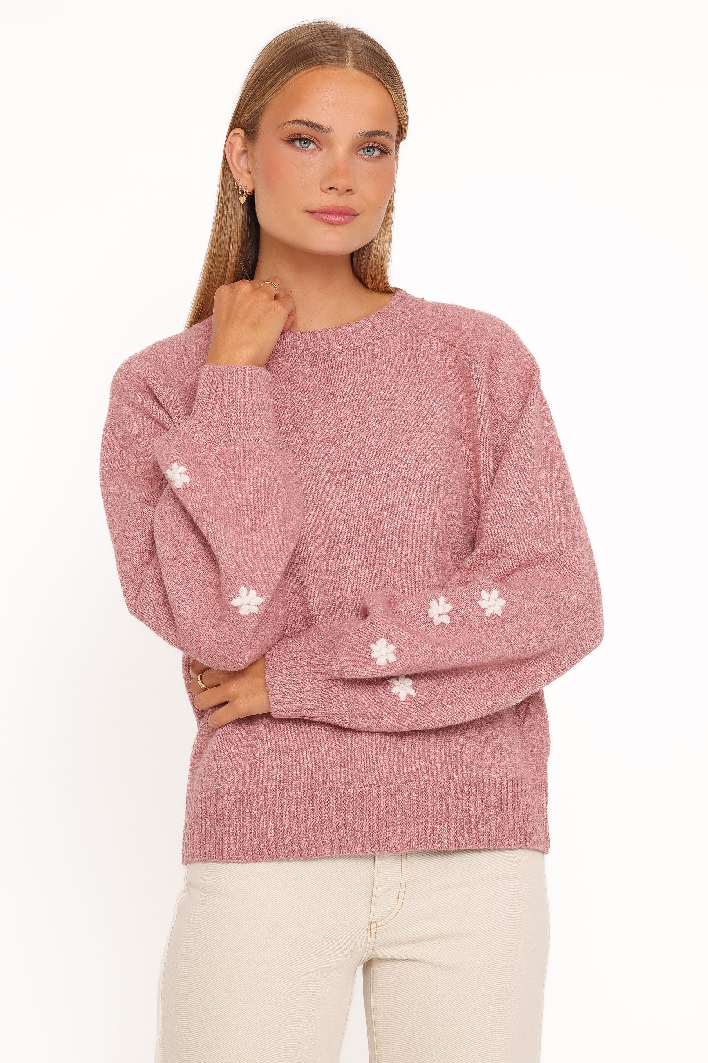 KNITWEAR Fleming Flower Applique Sweater - Rose