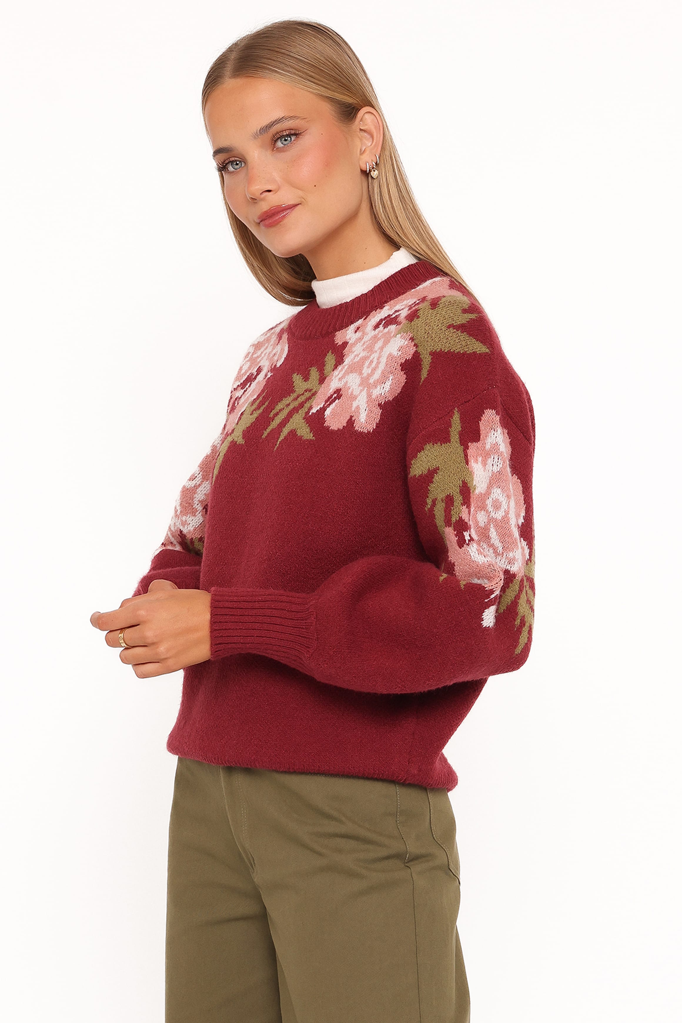KNITWEAR Ford Sweater - Burgundy Pink Floral