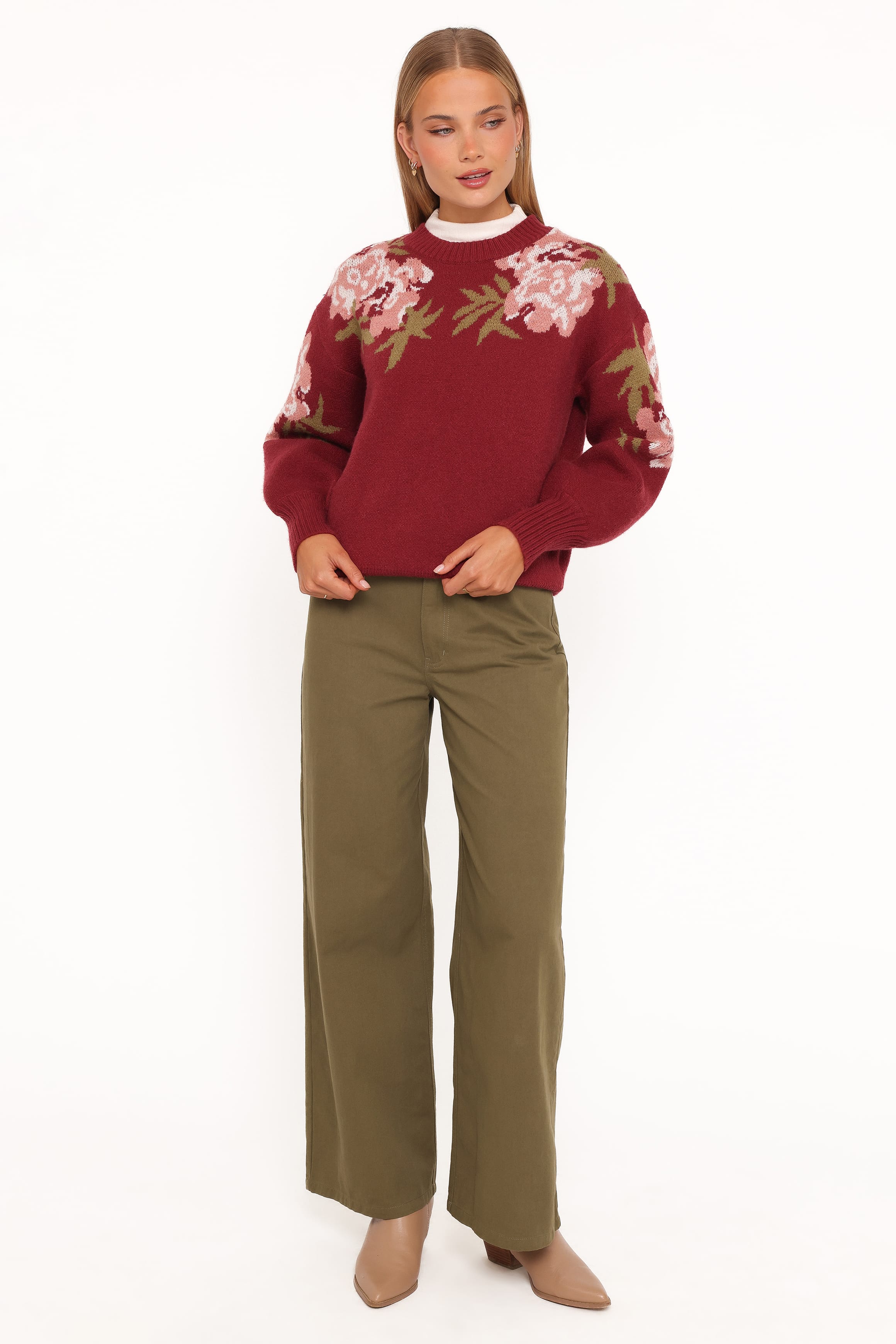 KNITWEAR Ford Sweater - Burgundy Pink Floral