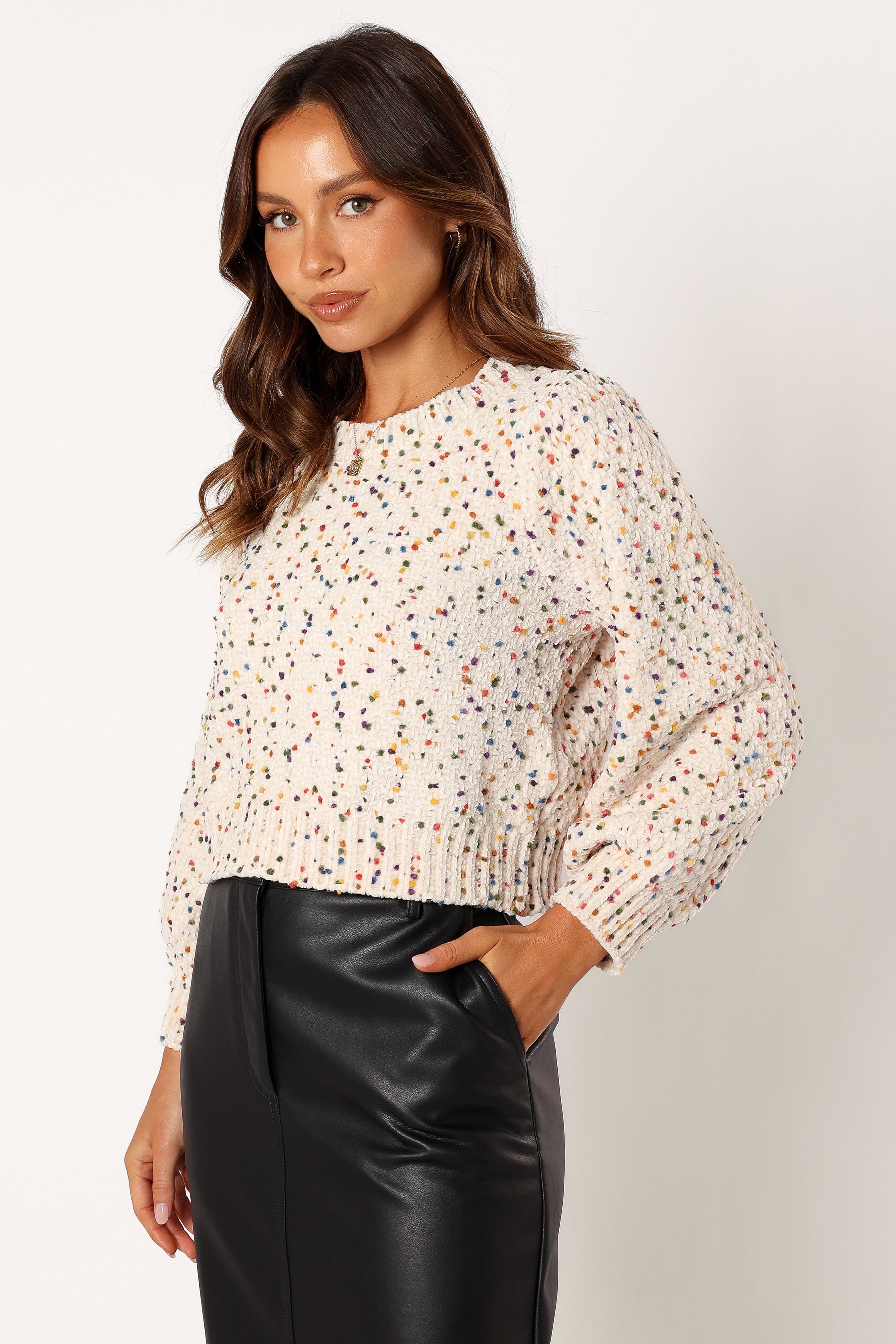 KNITWEAR @Giana Multi Dot Crewneck Knit Sweater - Cream Multi