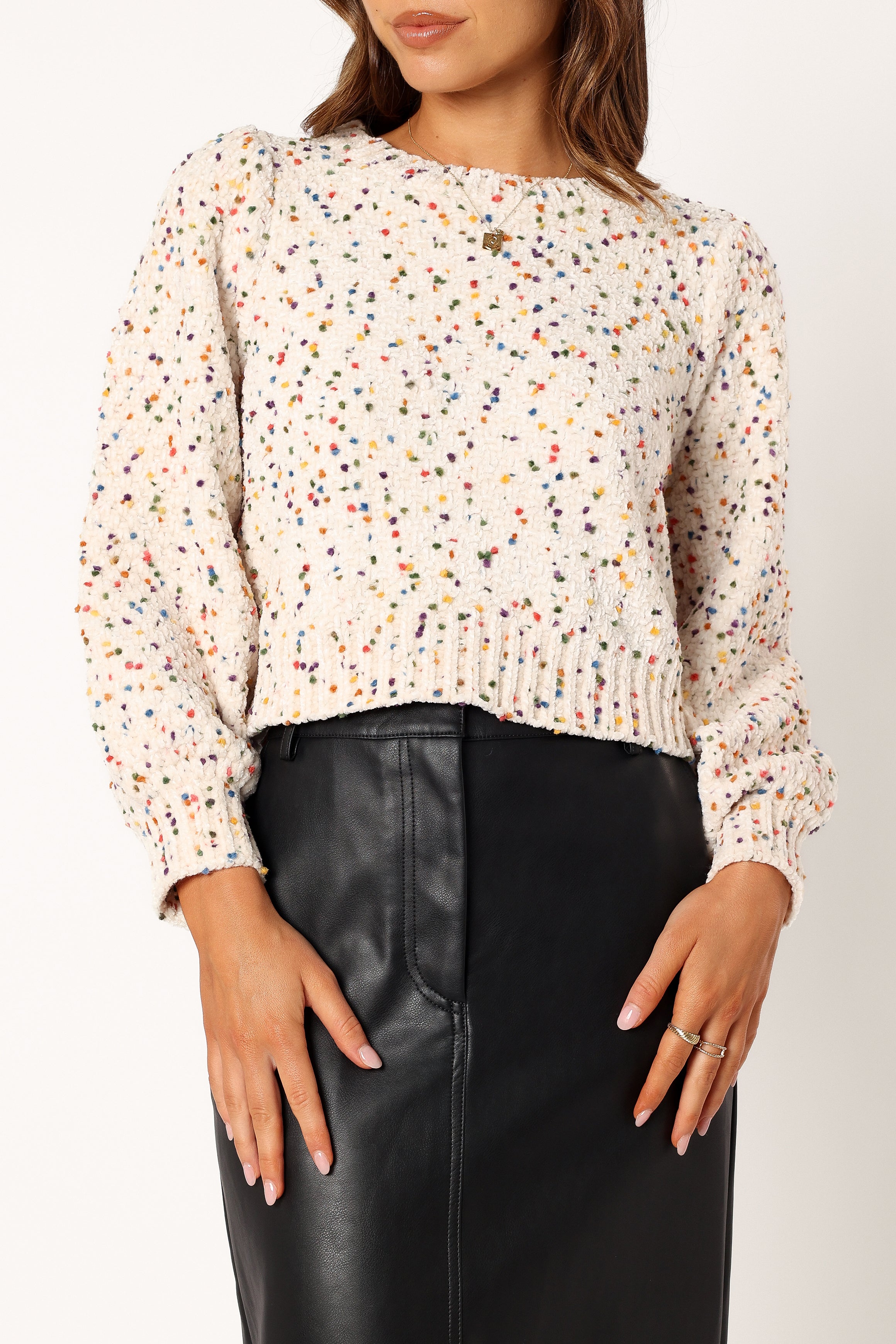 KNITWEAR @Giana Multi Dot Crewneck Knit Sweater - Cream Multi