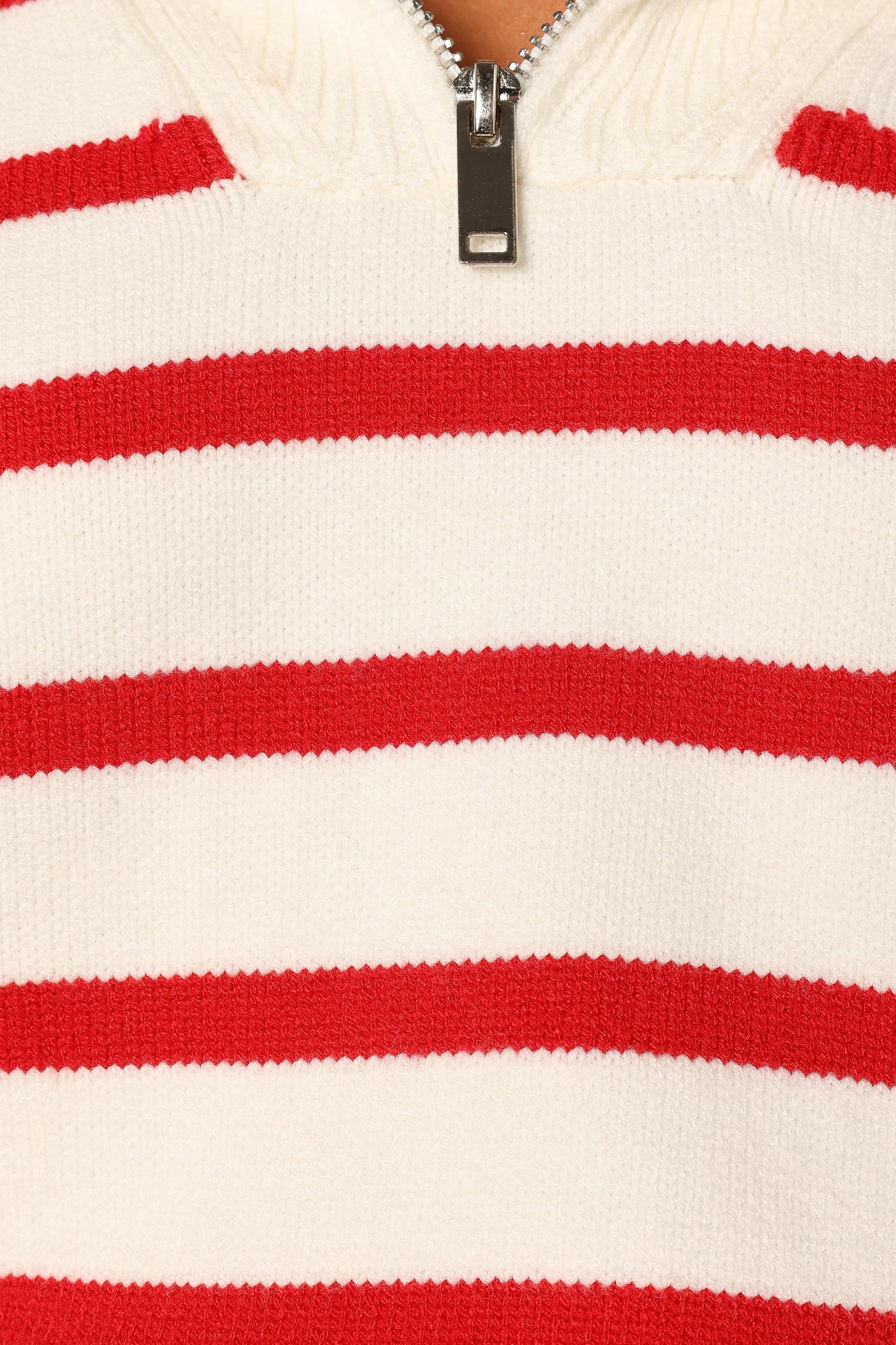KNITWEAR @Guinevere Striped Quarter Zip - White Red