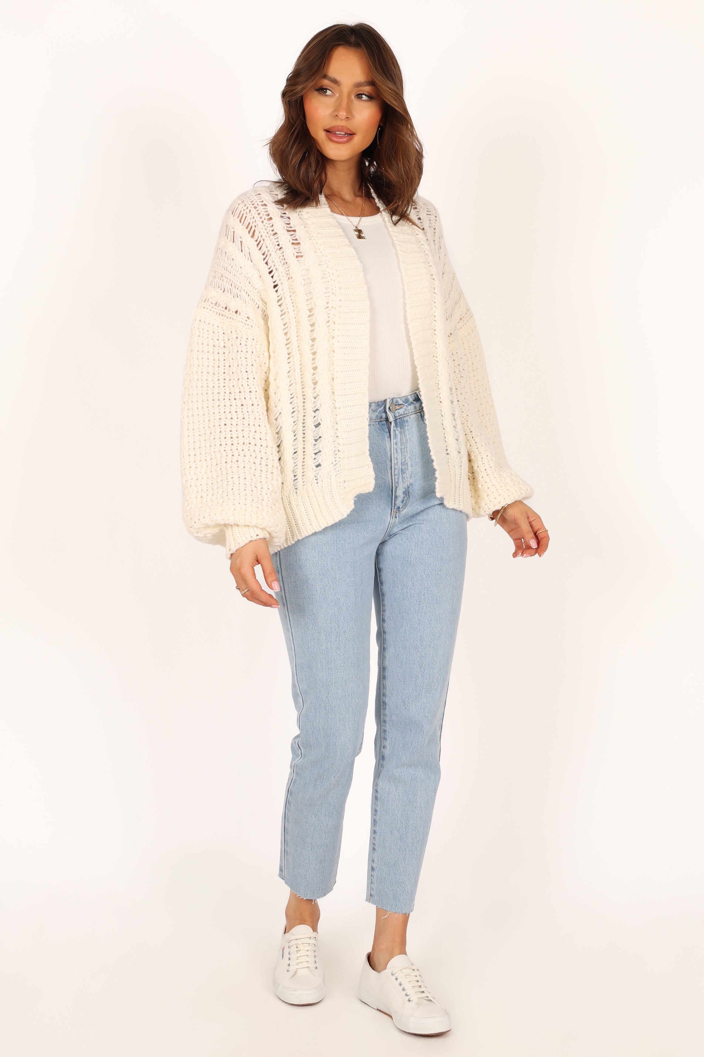 KNITWEAR @Hailey Oversized Sleeve Cardigan - Cream