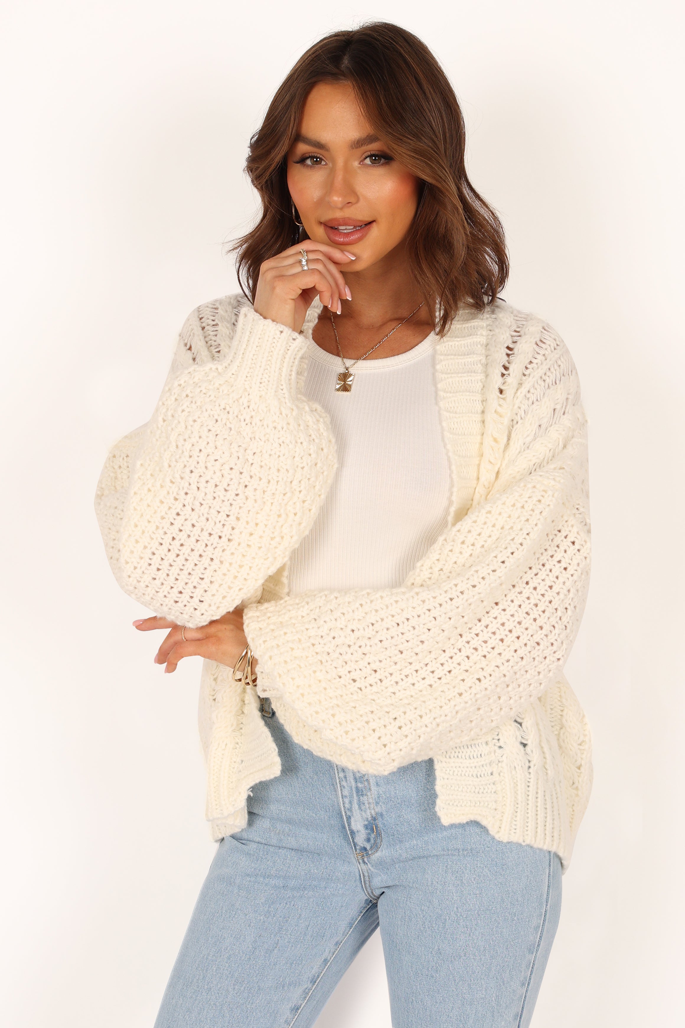 KNITWEAR @Hailey Oversized Sleeve Cardigan - Cream