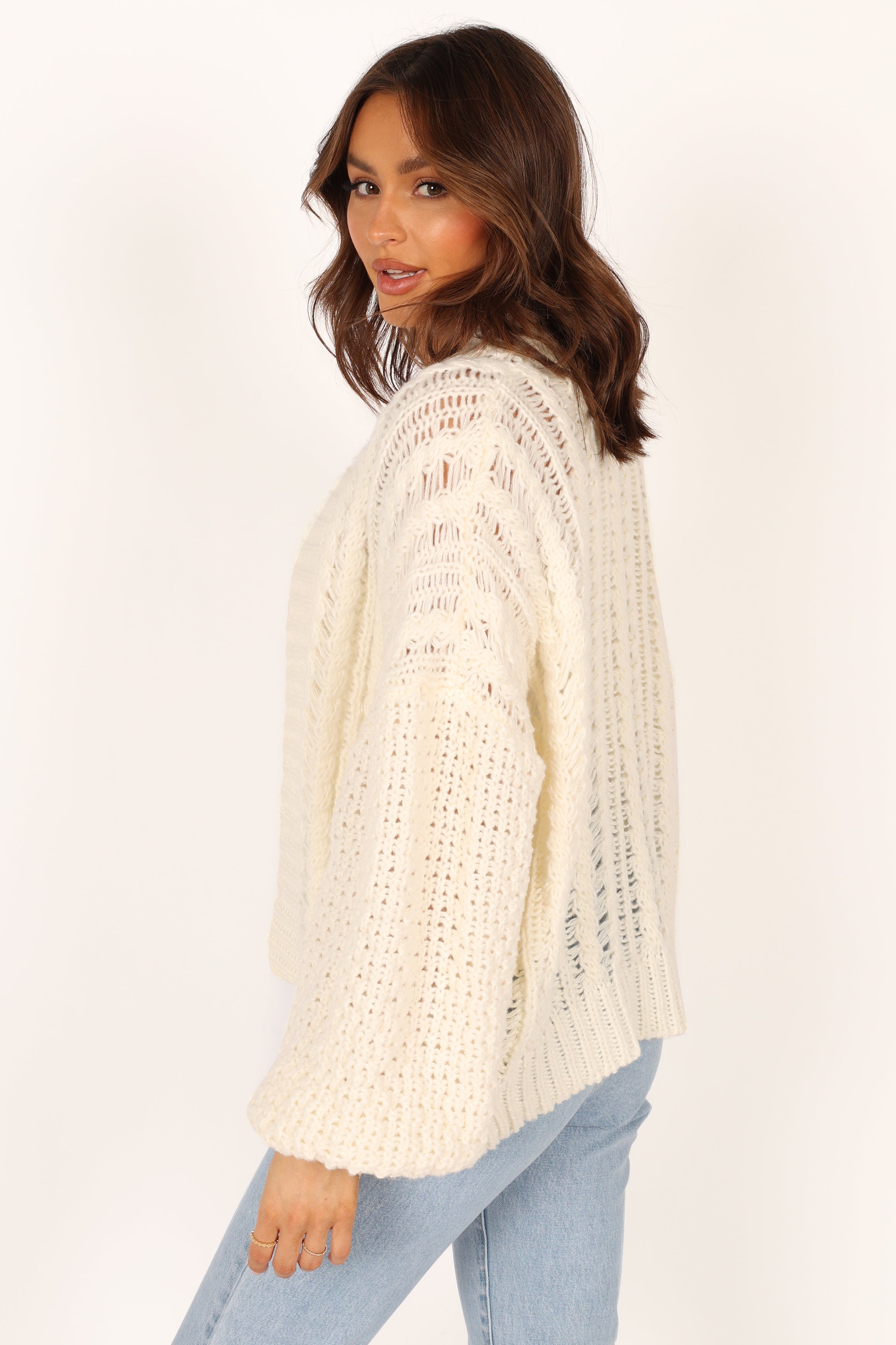 KNITWEAR @Hailey Oversized Sleeve Cardigan - Cream