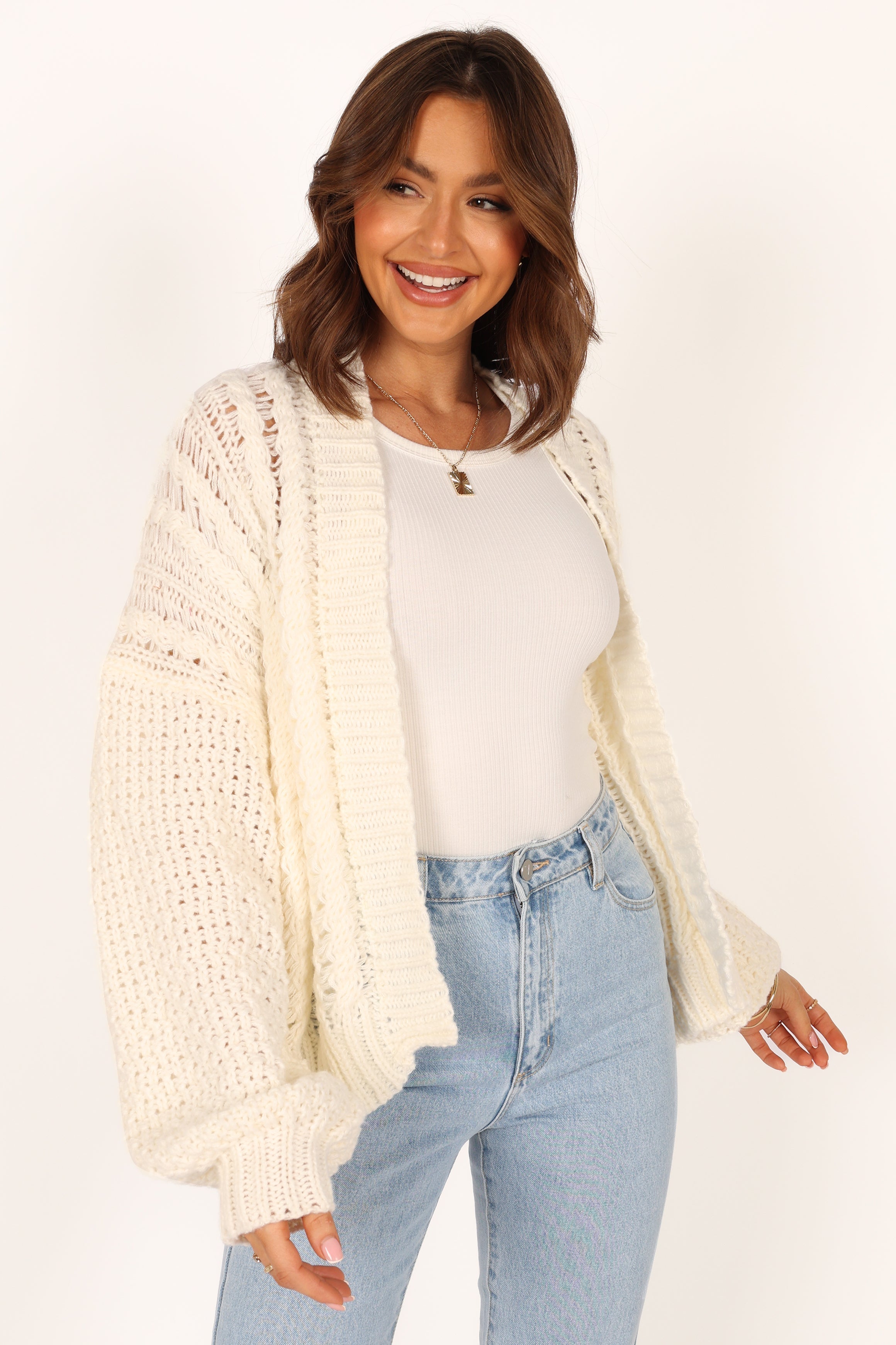 KNITWEAR @Hailey Oversized Sleeve Cardigan - Cream
