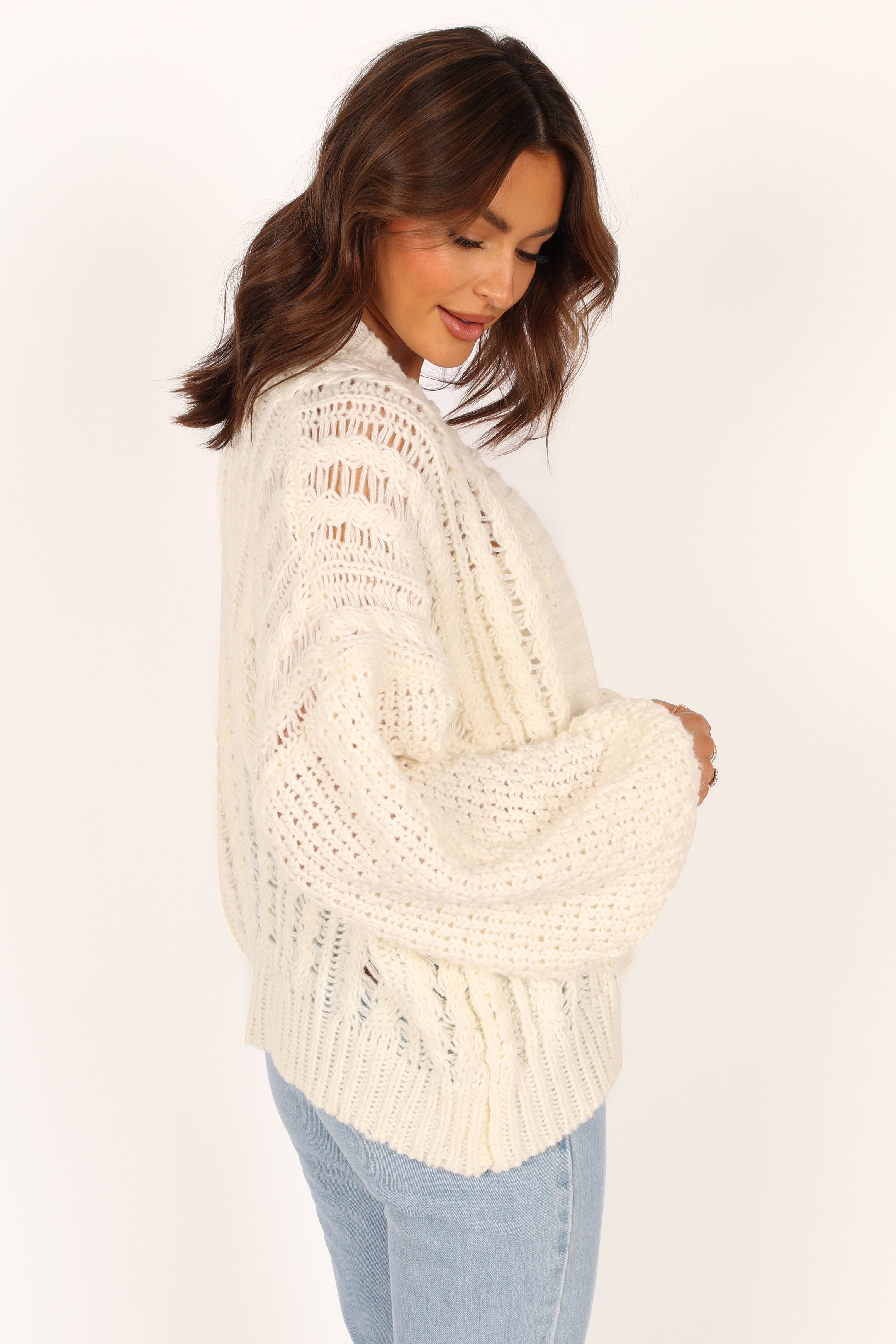KNITWEAR @Hailey Oversized Sleeve Cardigan - Cream