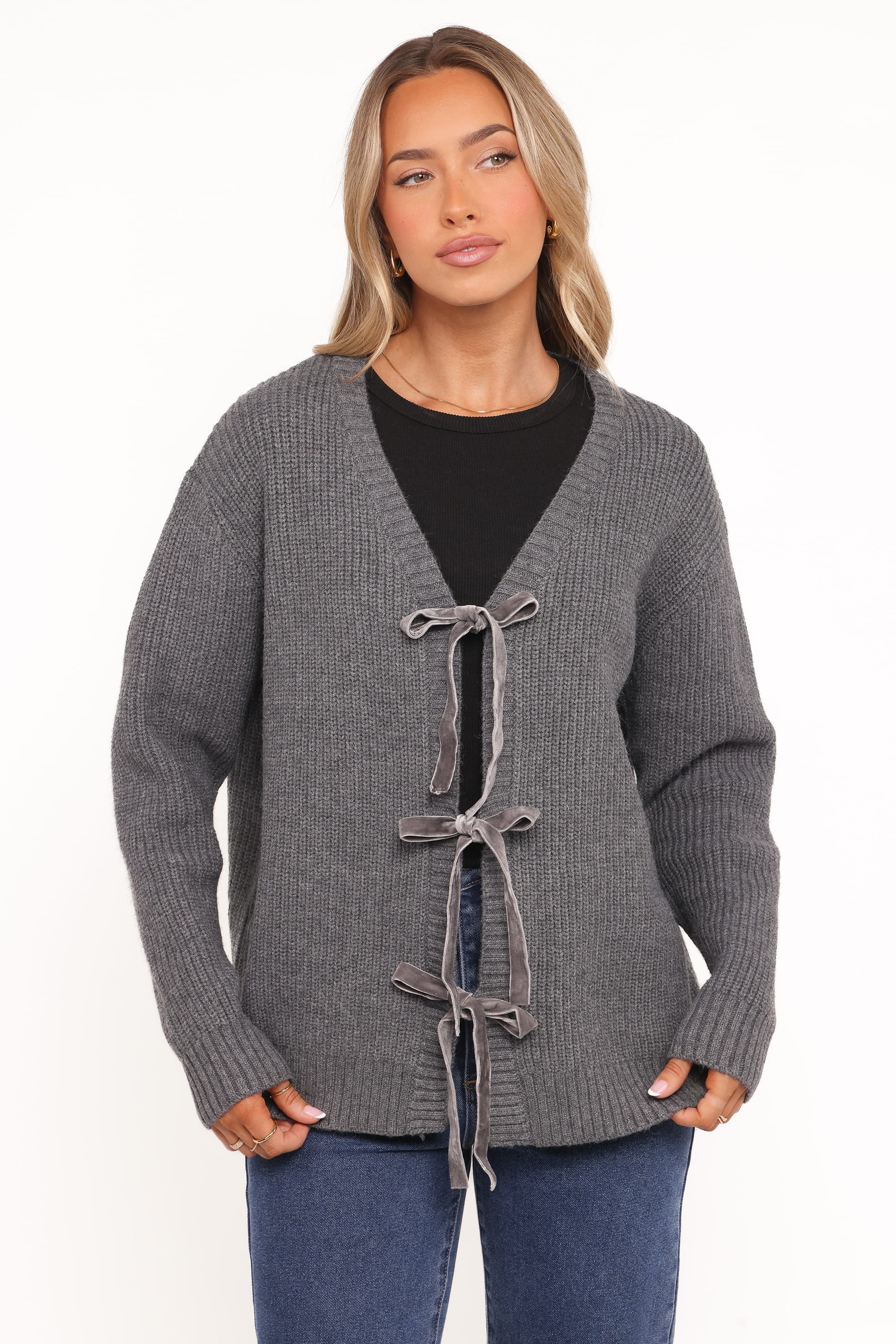 KNITWEAR Hammond Tie Up Cardigan - Grey