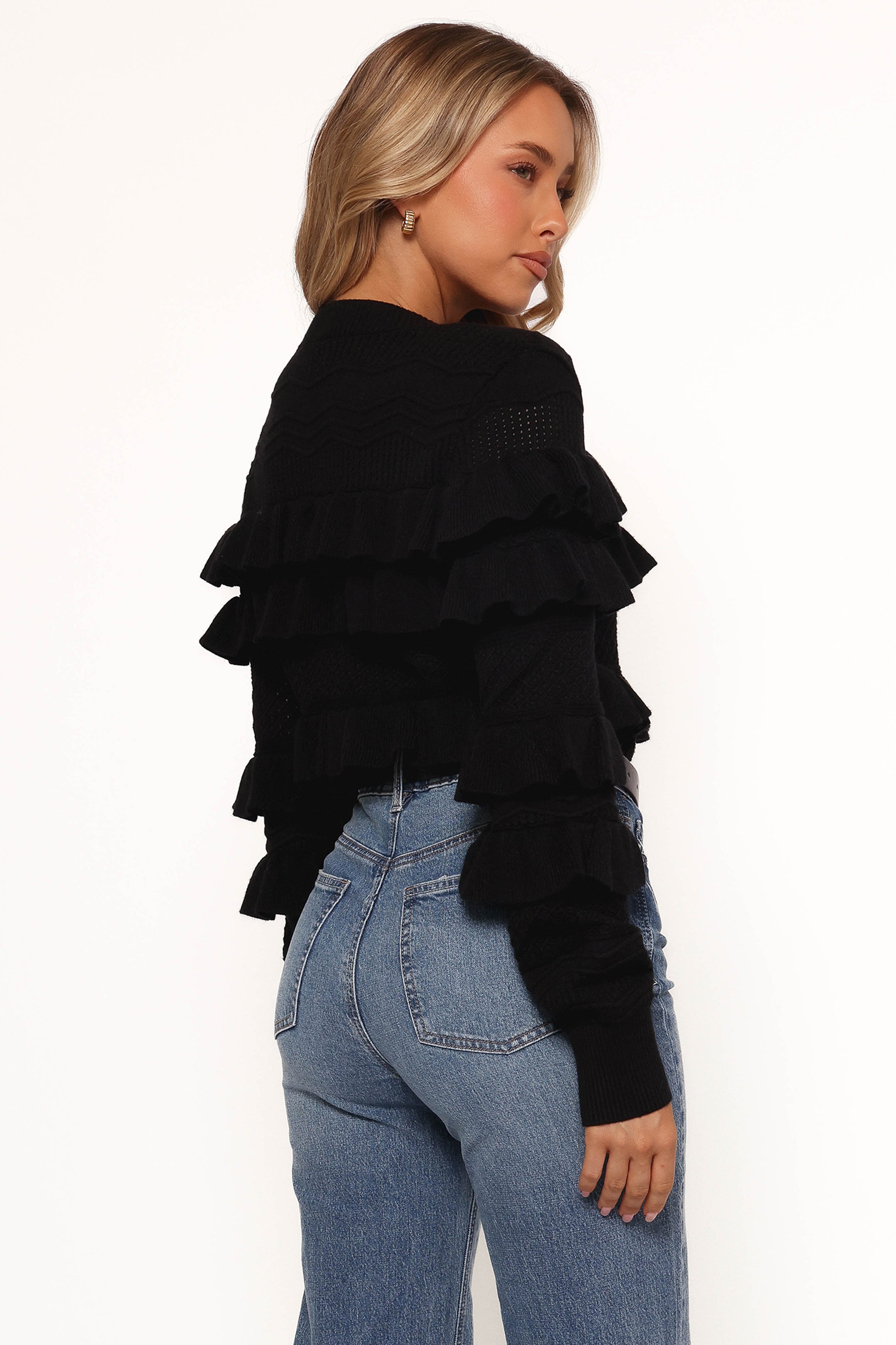 KNITWEAR Hayworth Ruffle Detail Cardigan - Black