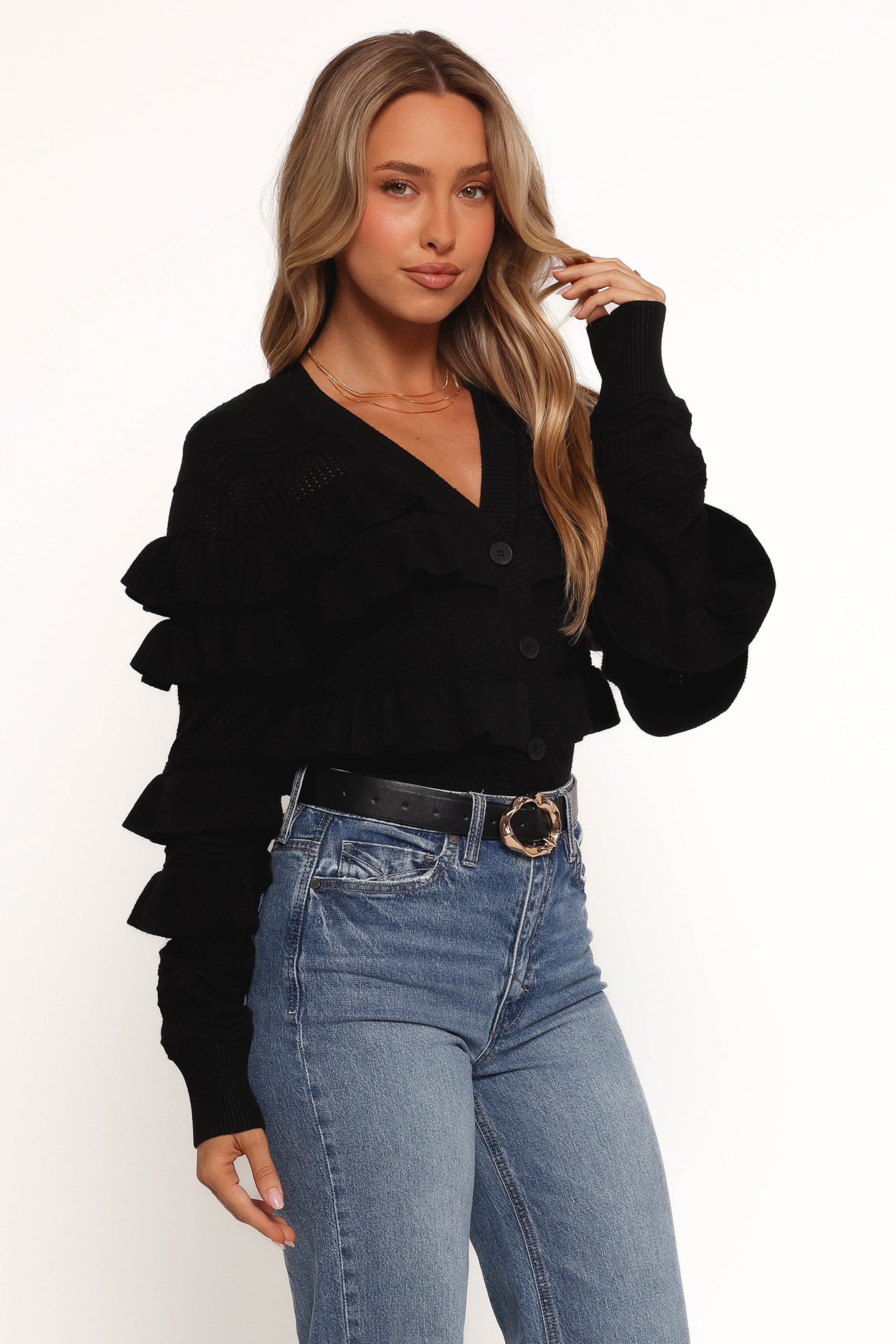 KNITWEAR Hayworth Ruffle Detail Cardigan - Black
