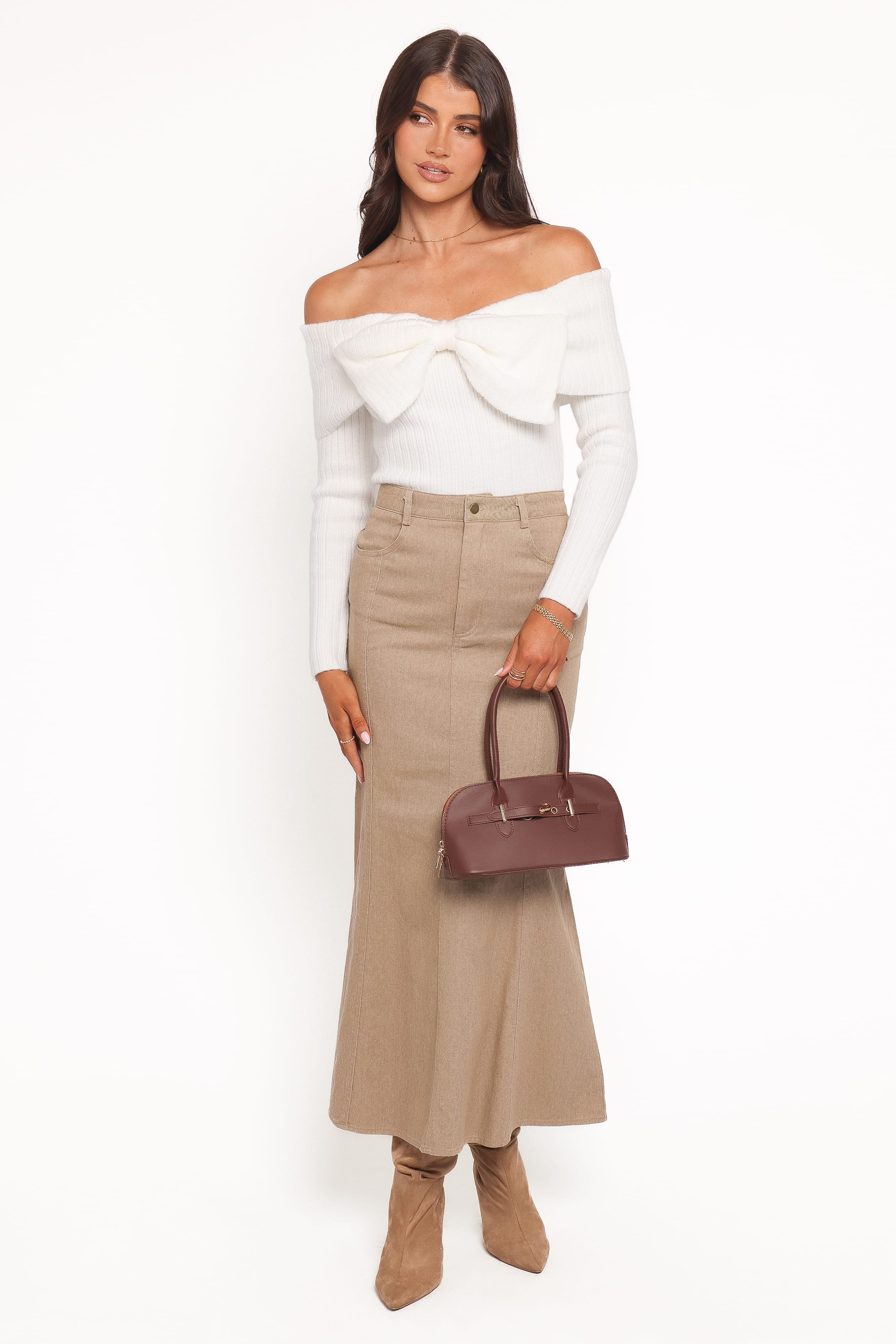 KNITWEAR Helene Bow Off Shoulder Knit Sweater - Ivory