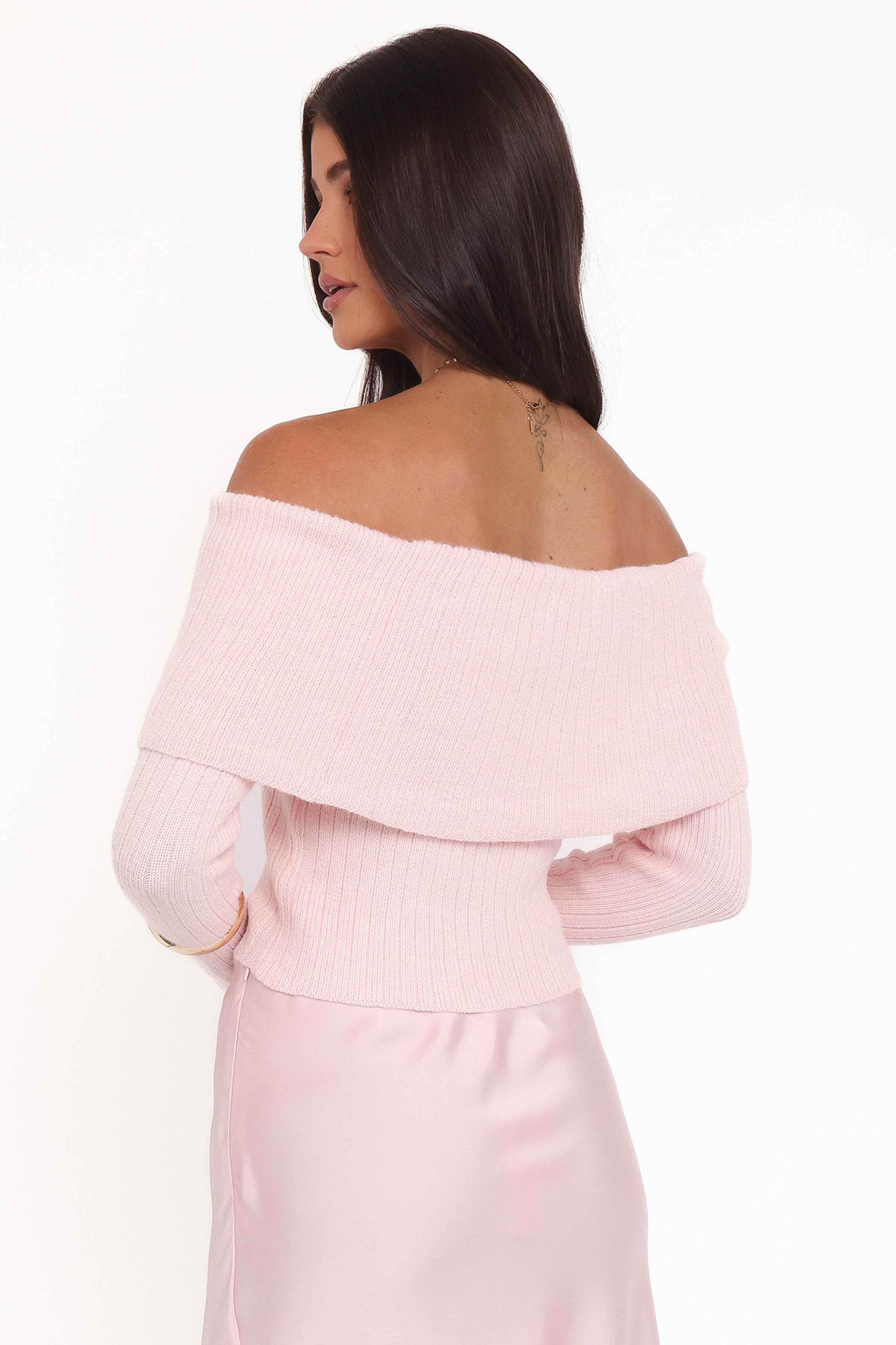 KNITWEAR Helene Bow Off Shoulder Knit Sweater - Pink
