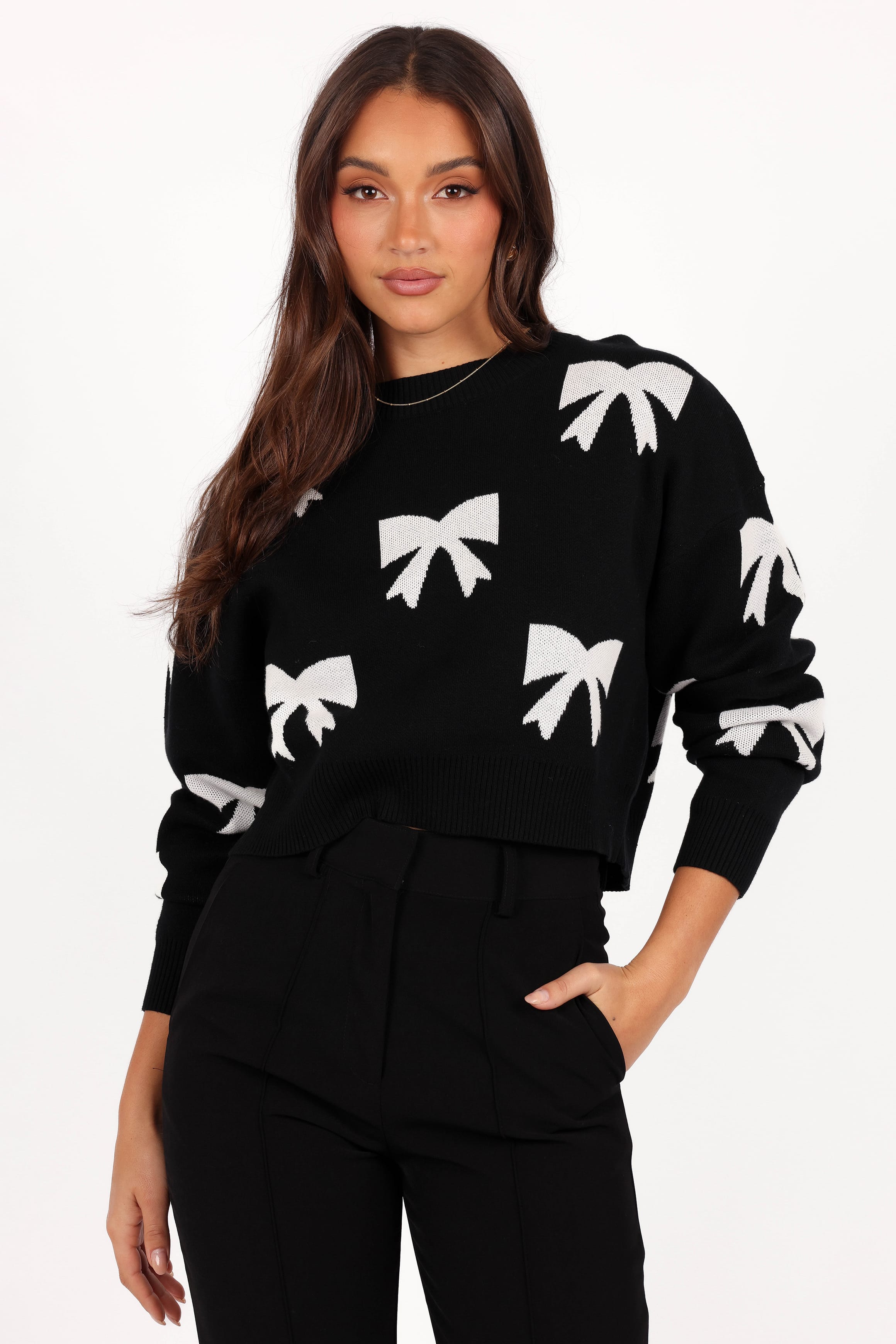KNITWEAR Irene All Over Bow Knit Sweater - Black