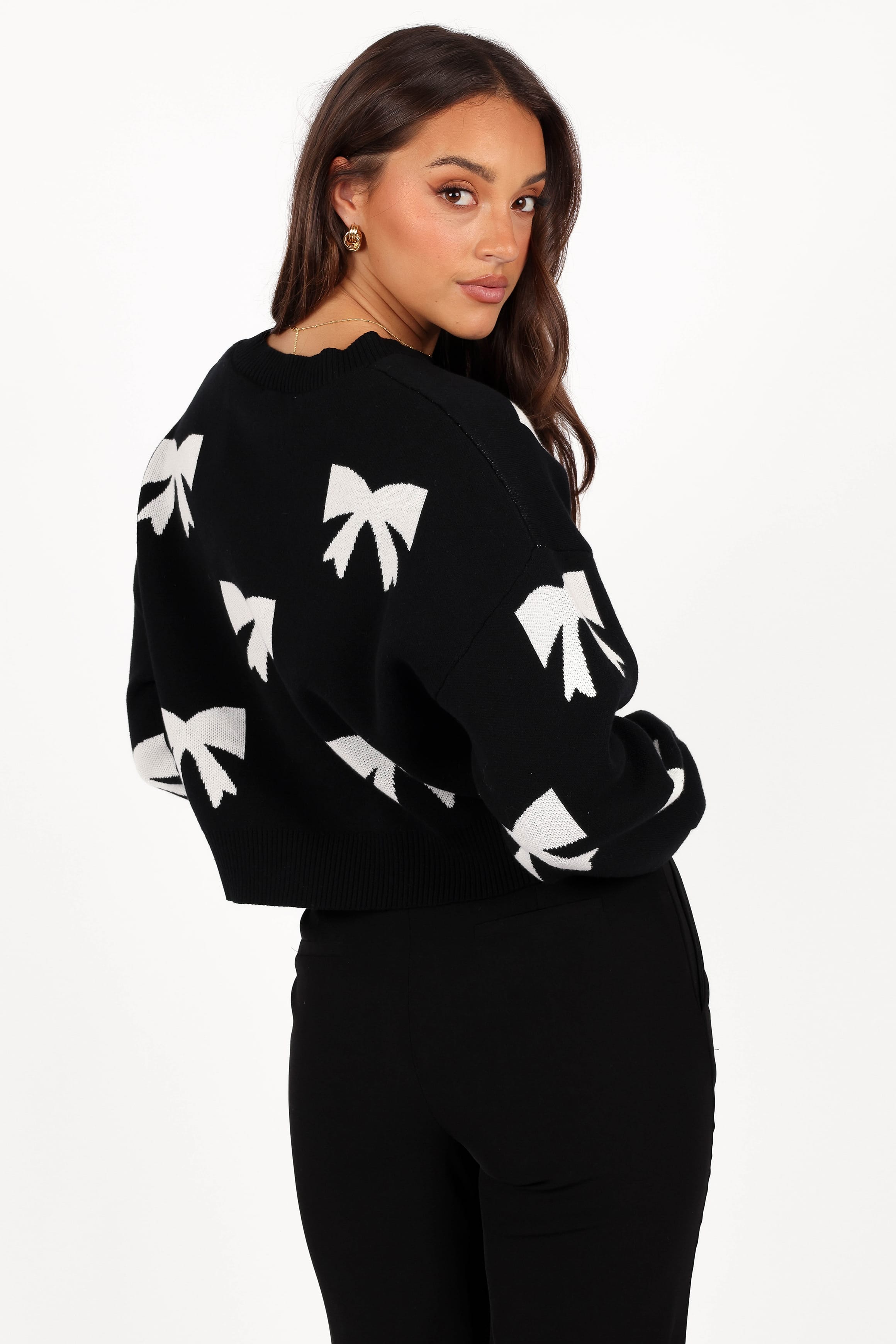 KNITWEAR Irene All Over Bow Knit Sweater - Black