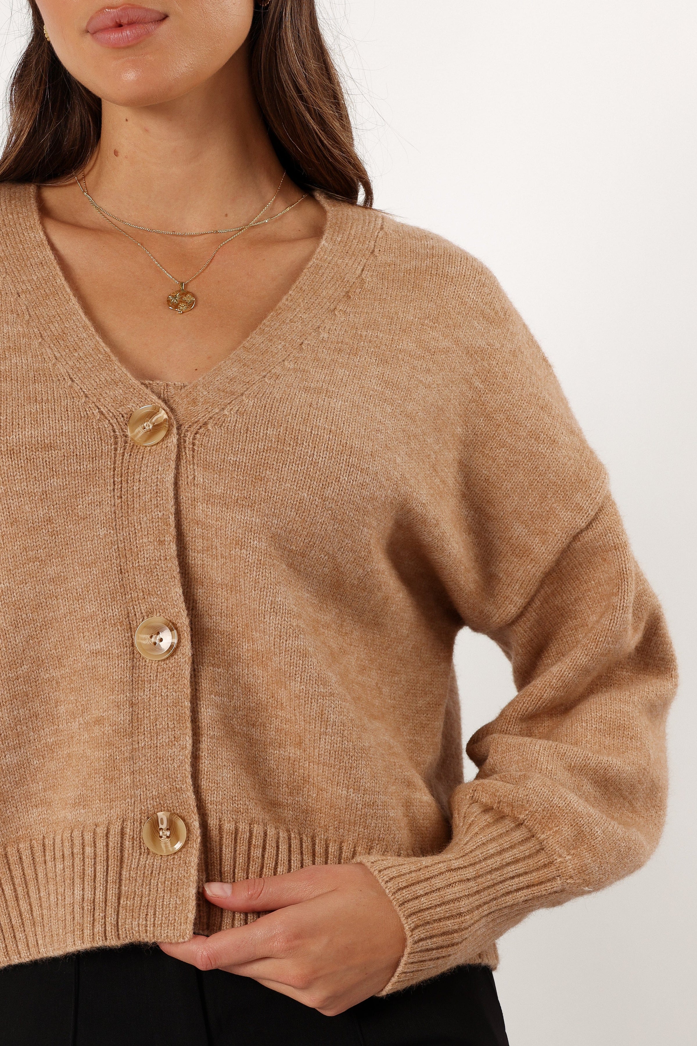KNITWEAR Isabel Button Front Cardigan - Beige