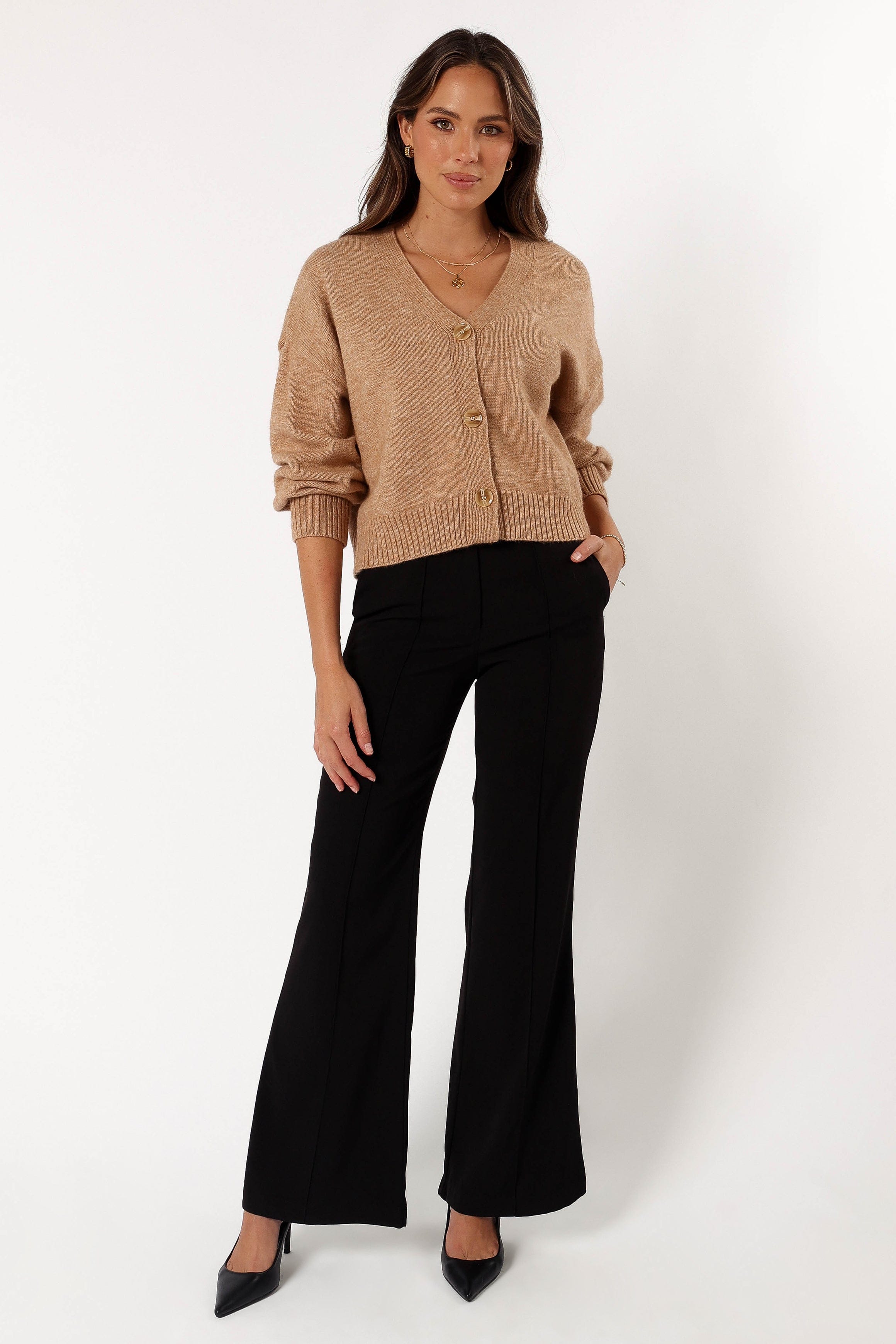 KNITWEAR Isabel Button Front Cardigan - Beige