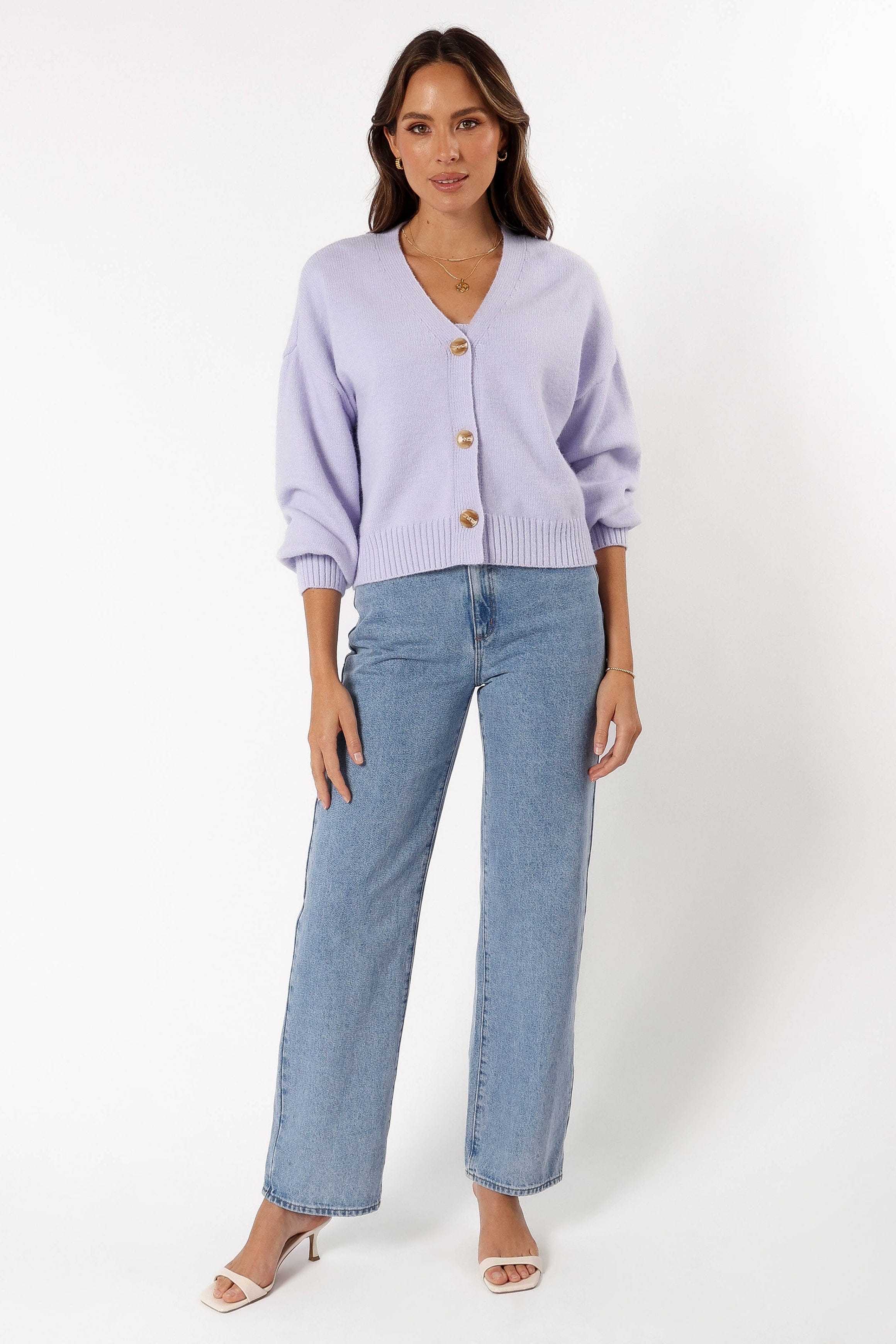 KNITWEAR Isabel Button Front Cardigan - Lilac