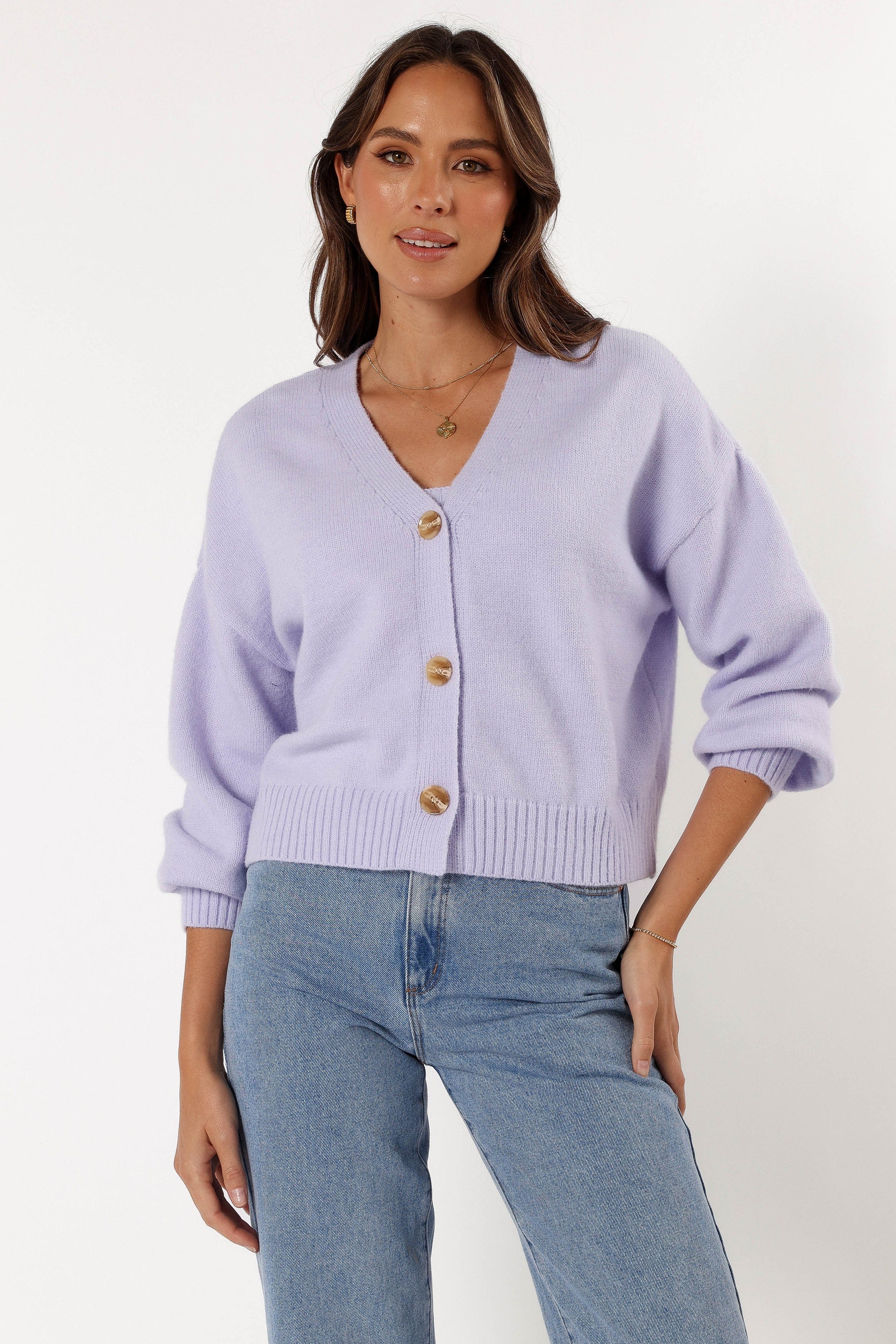 KNITWEAR Isabel Button Front Cardigan - Lilac