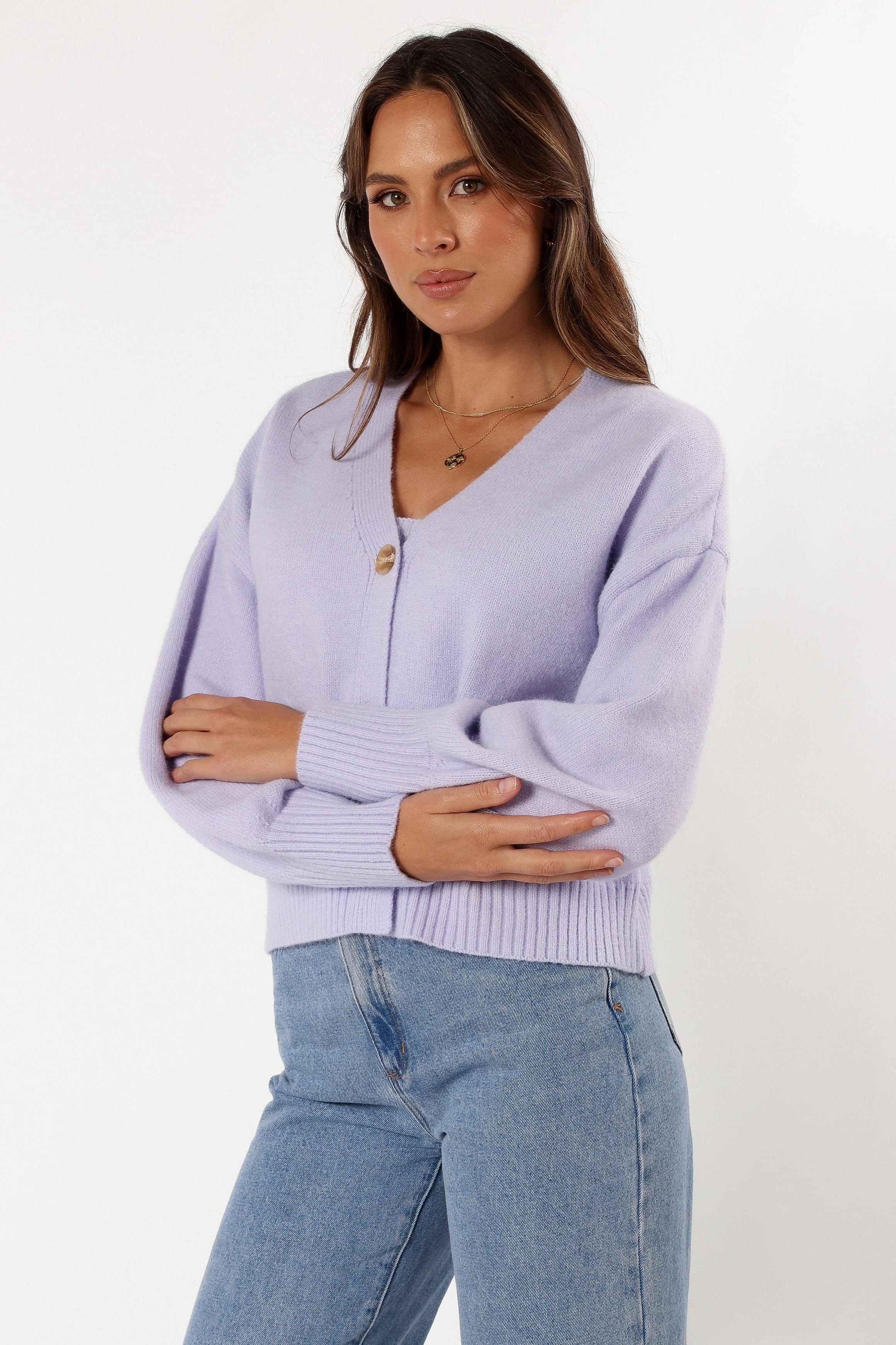 KNITWEAR Isabel Button Front Cardigan - Lilac