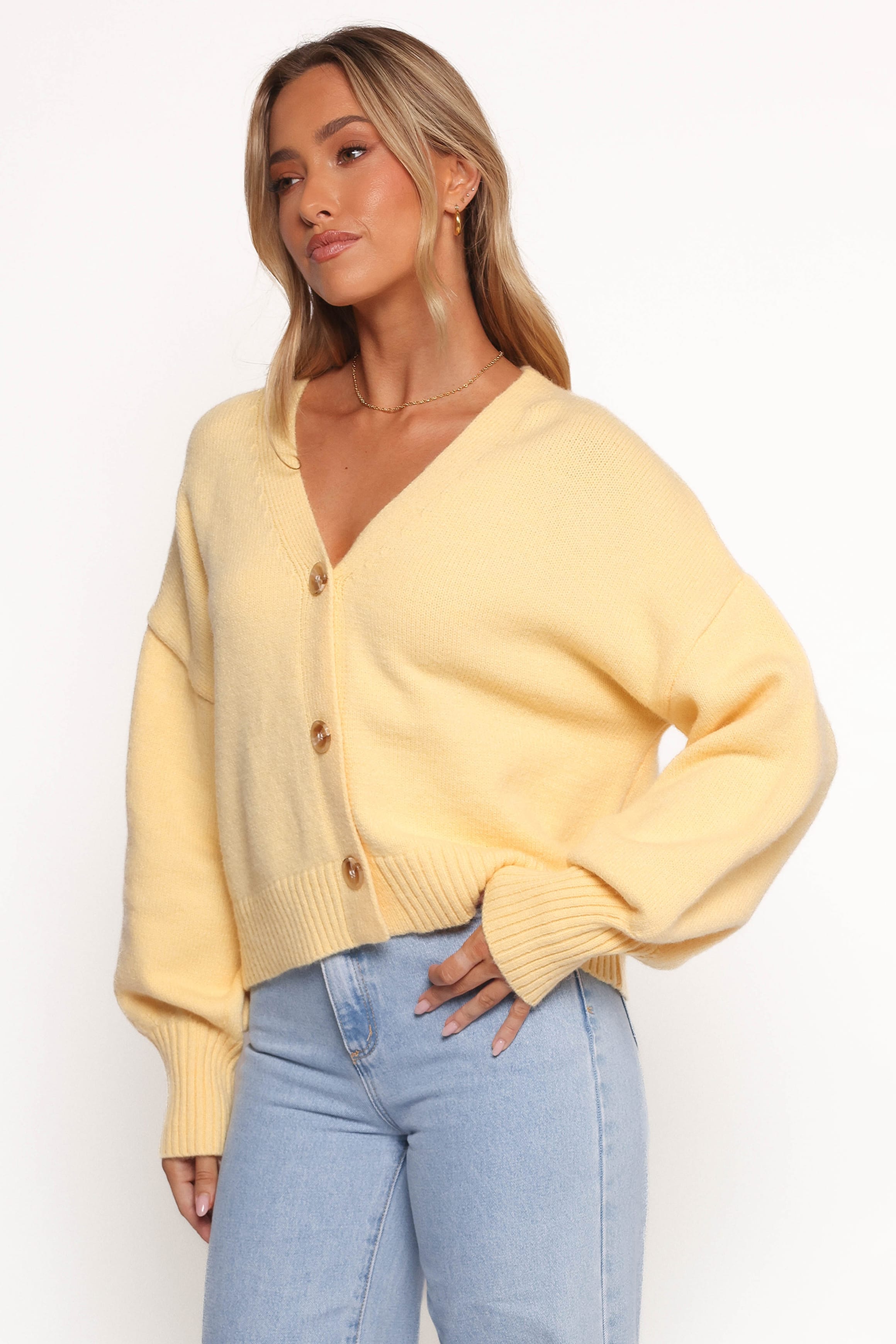 KNITWEAR Isabel Button Front Cardigan - Yellow