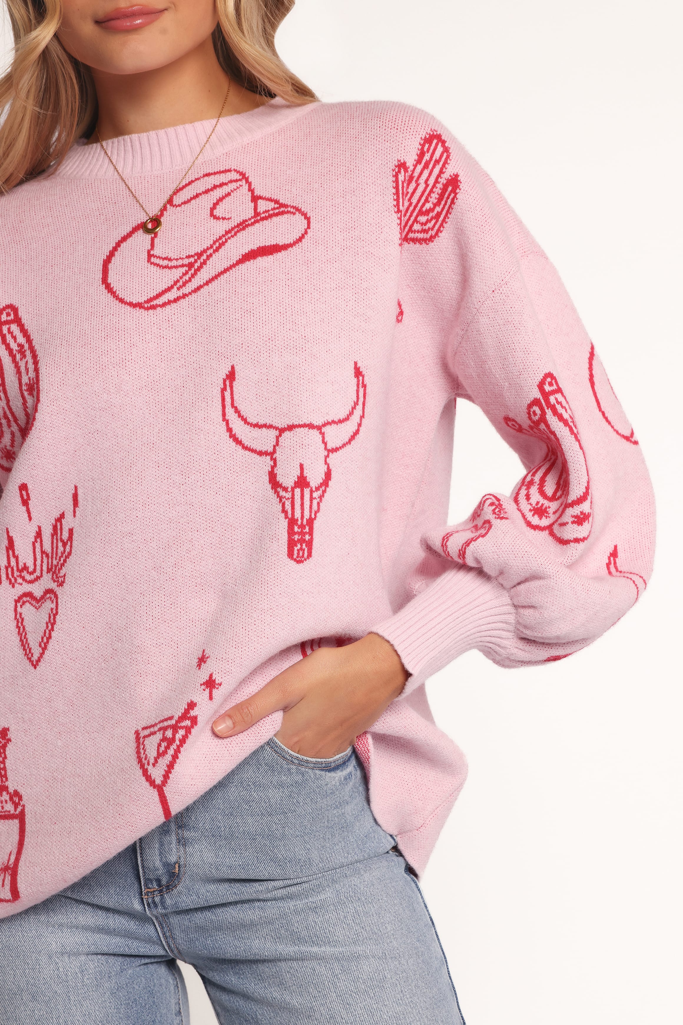 KNITWEAR Jax Western Knit Sweater - Pink