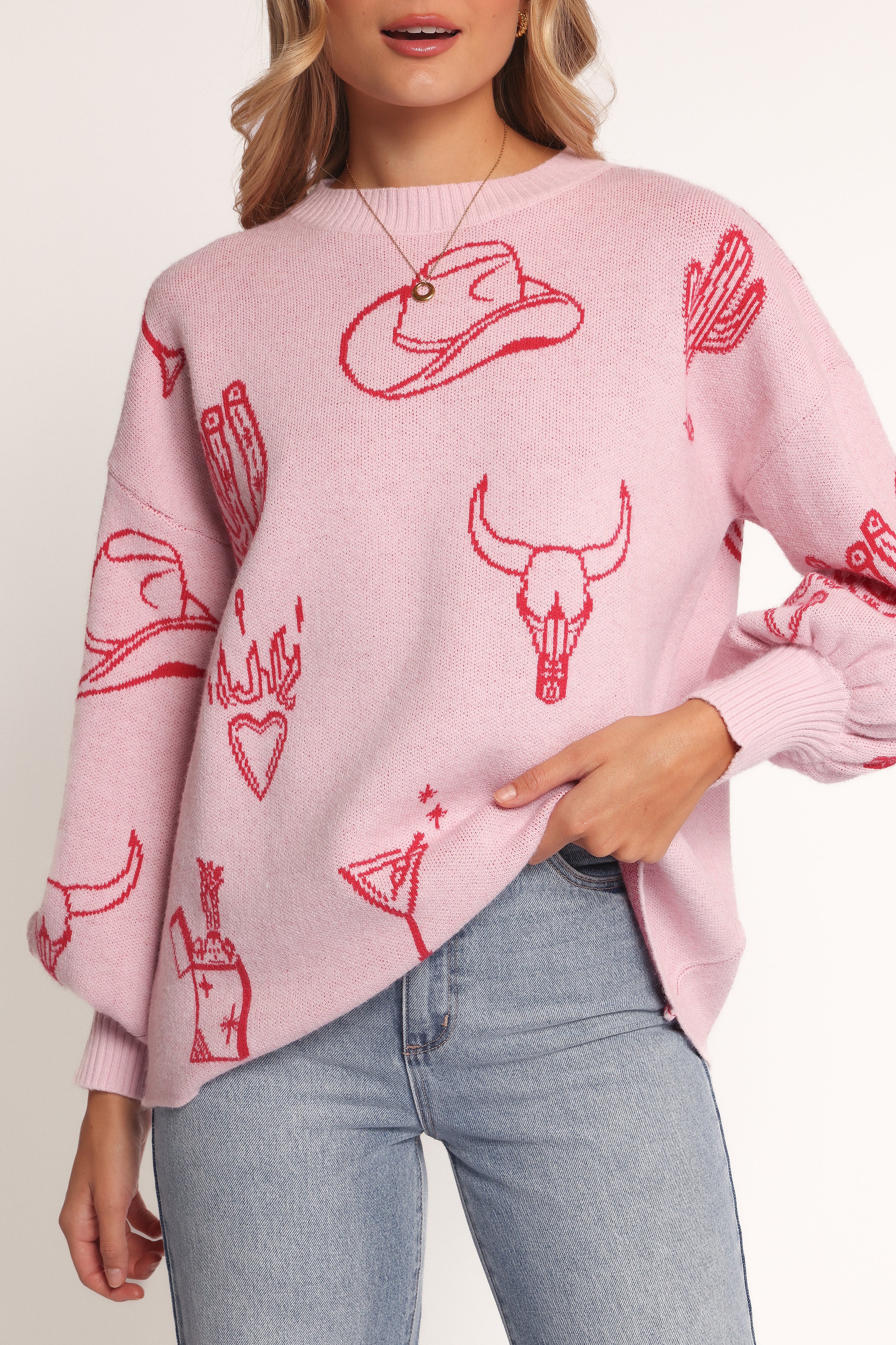 KNITWEAR Jax Western Knit Sweater - Pink