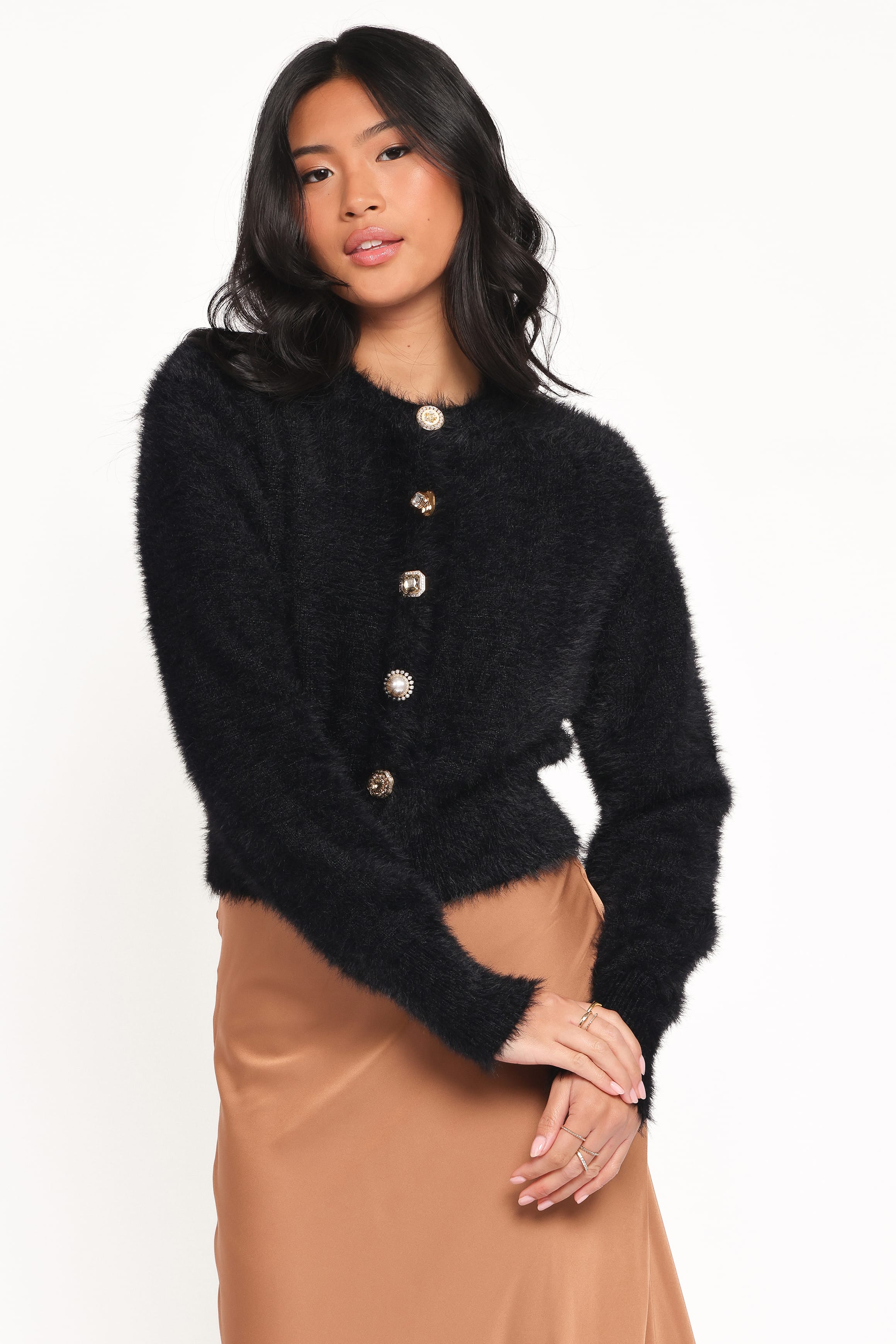 KNITWEAR Jintie Vintage Button Cardigan - Black