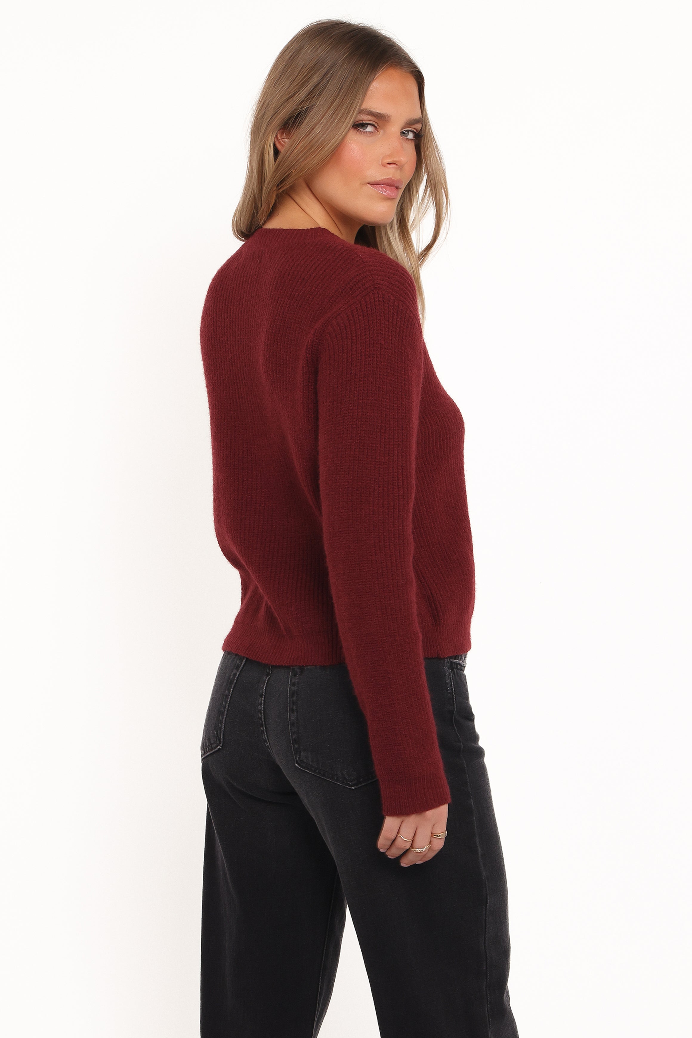KNITWEAR Jones Rosette Cardigan - Burgundy