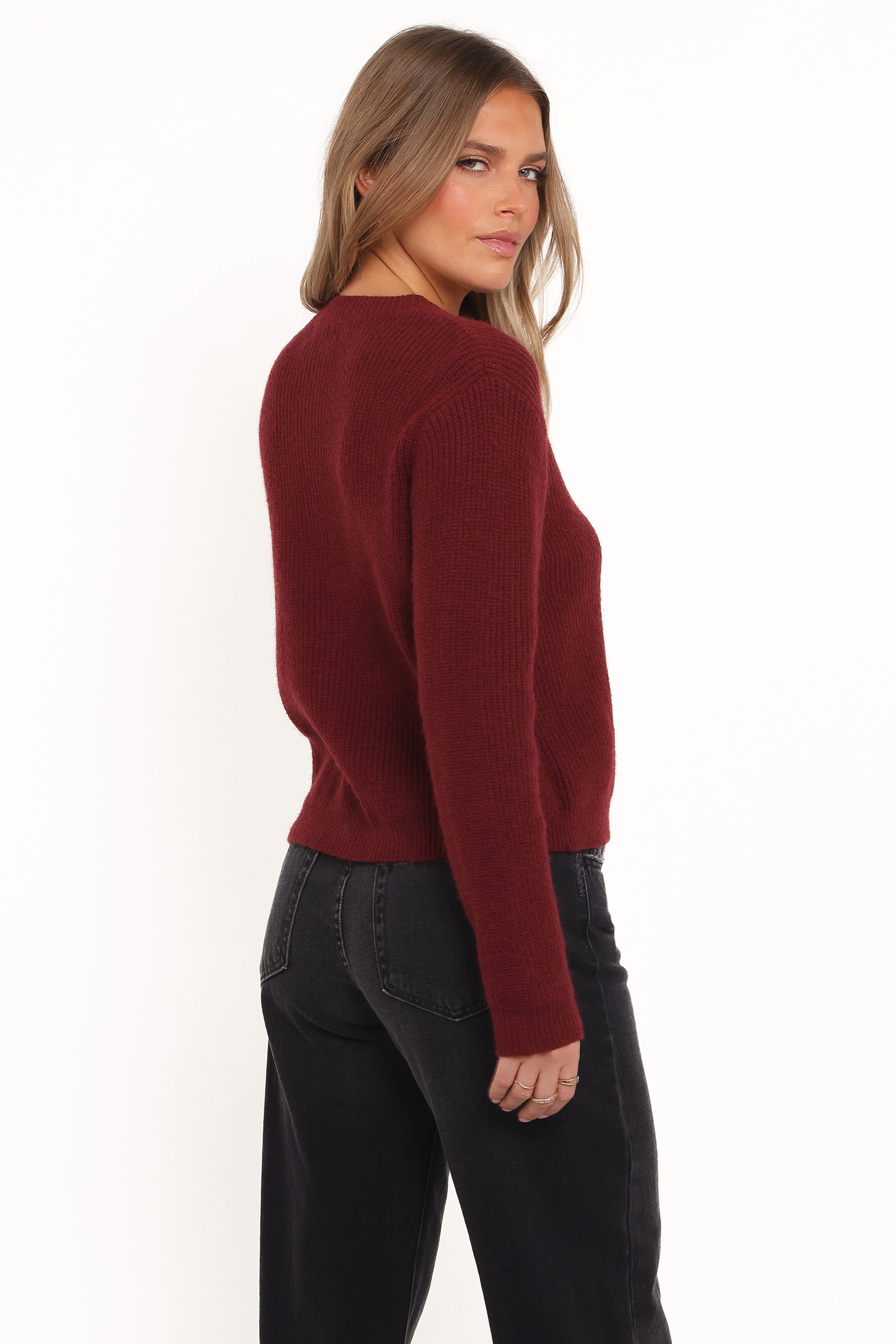 KNITWEAR Jones Rosette Cardigan - Burgundy
