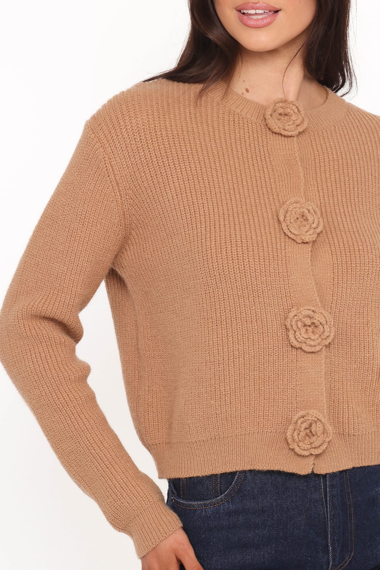KNITWEAR Jones Rosette Cardigan - Mocha