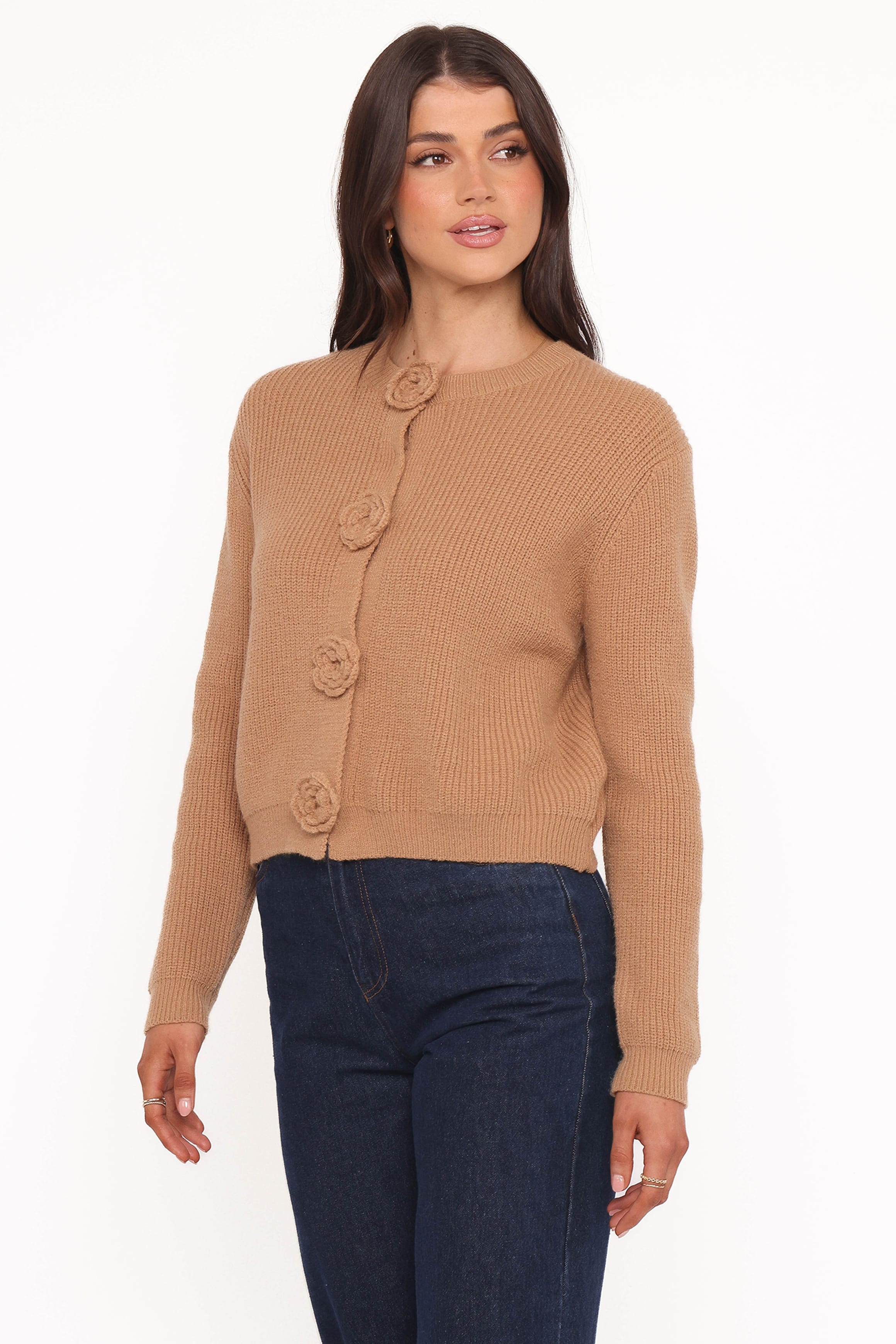KNITWEAR Jones Rosette Cardigan - Mocha