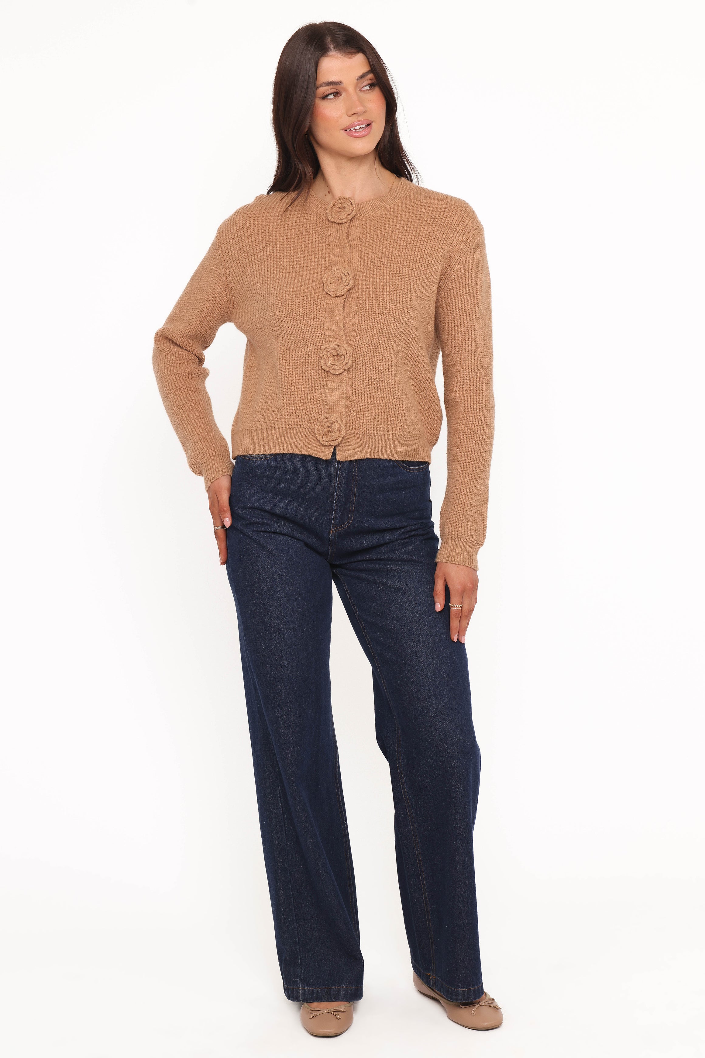 KNITWEAR Jones Rosette Cardigan - Mocha