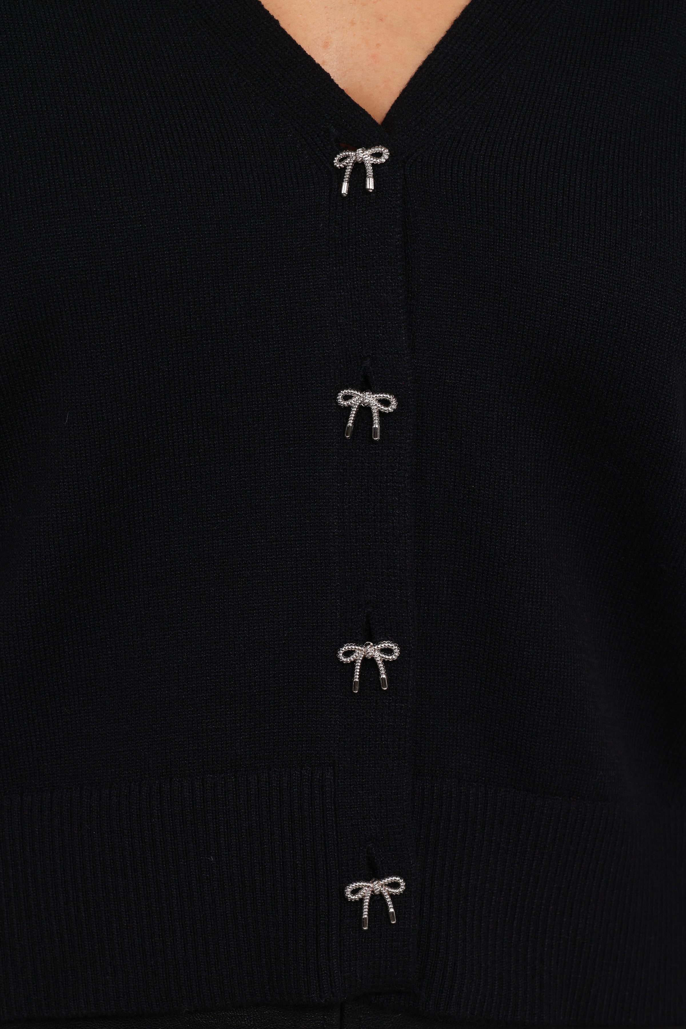 KNITWEAR Josey Bow Button Cardigan - Black