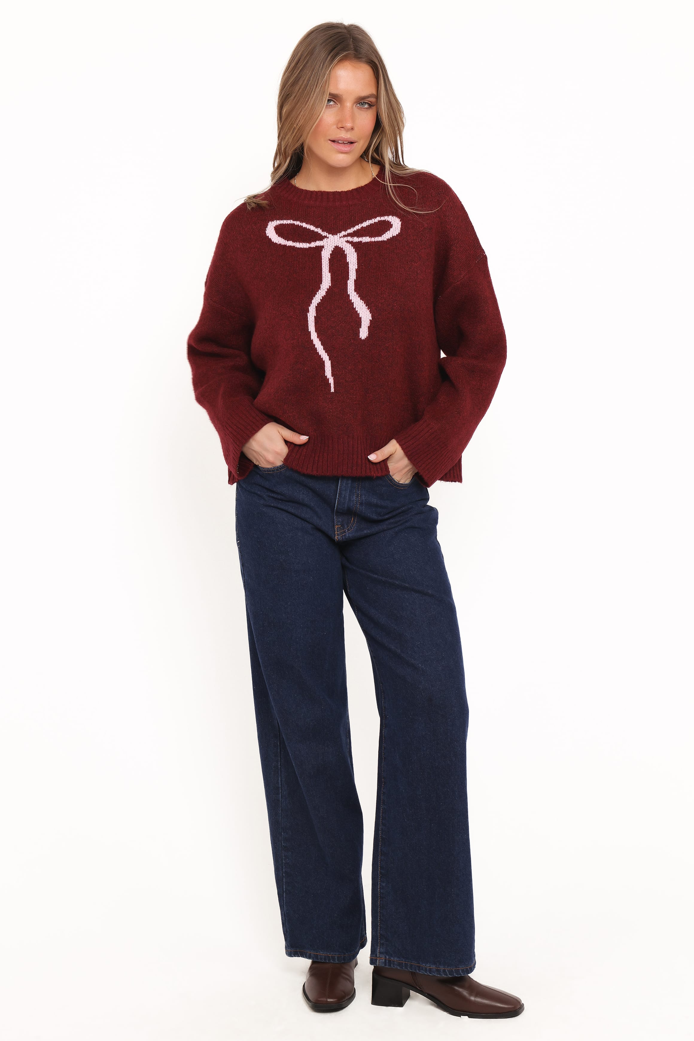 KNITWEAR Kaori Bow Sweater - Burgundy