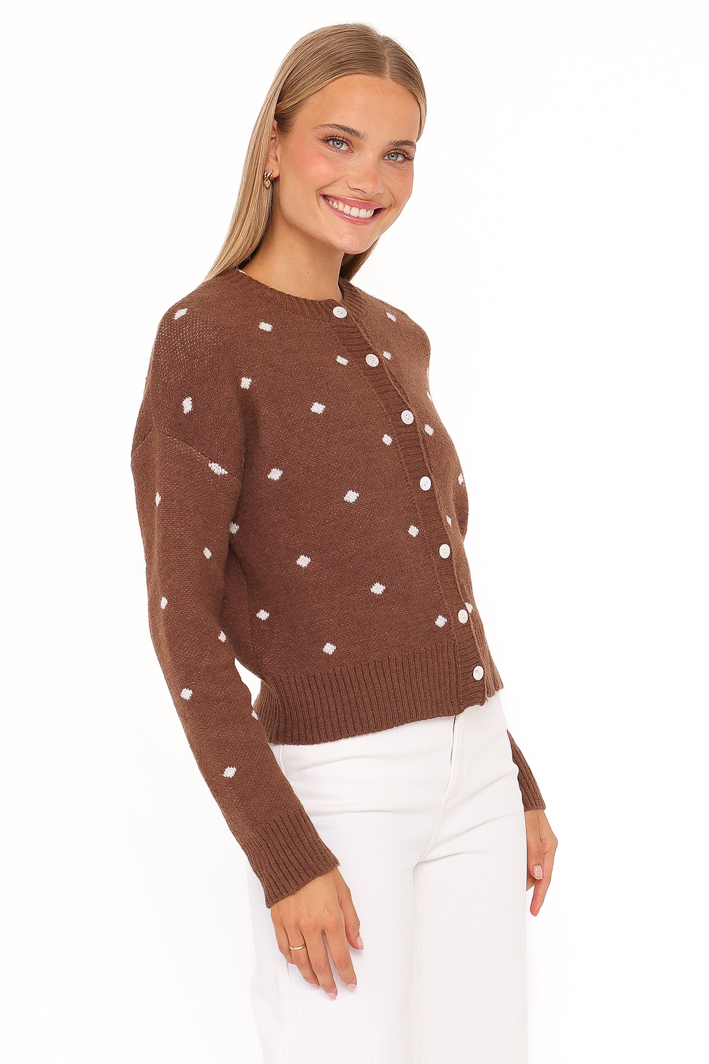 KNITWEAR Karia Polka Dot Cardigan - Brown