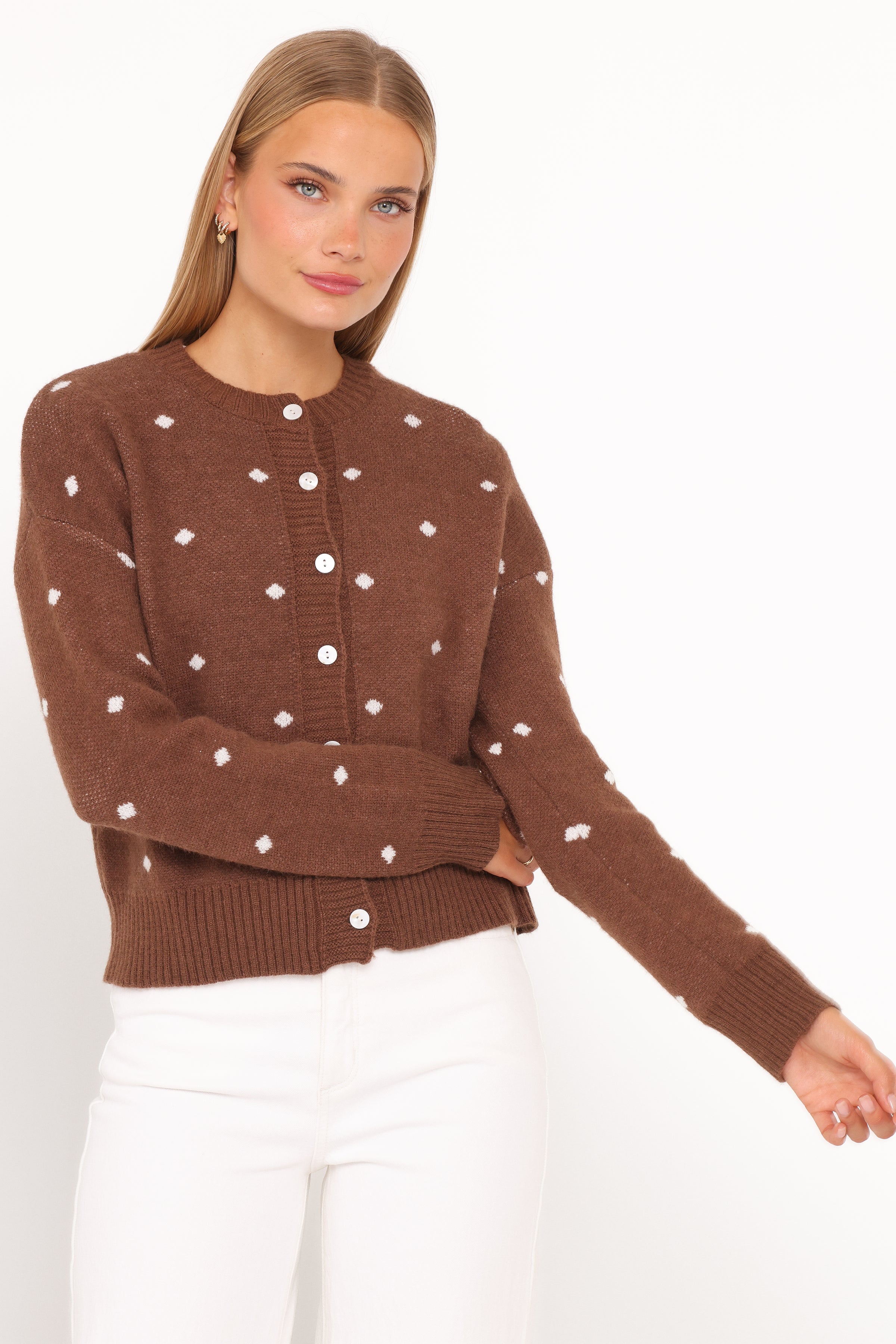 KNITWEAR Karia Polka Dot Cardigan - Brown