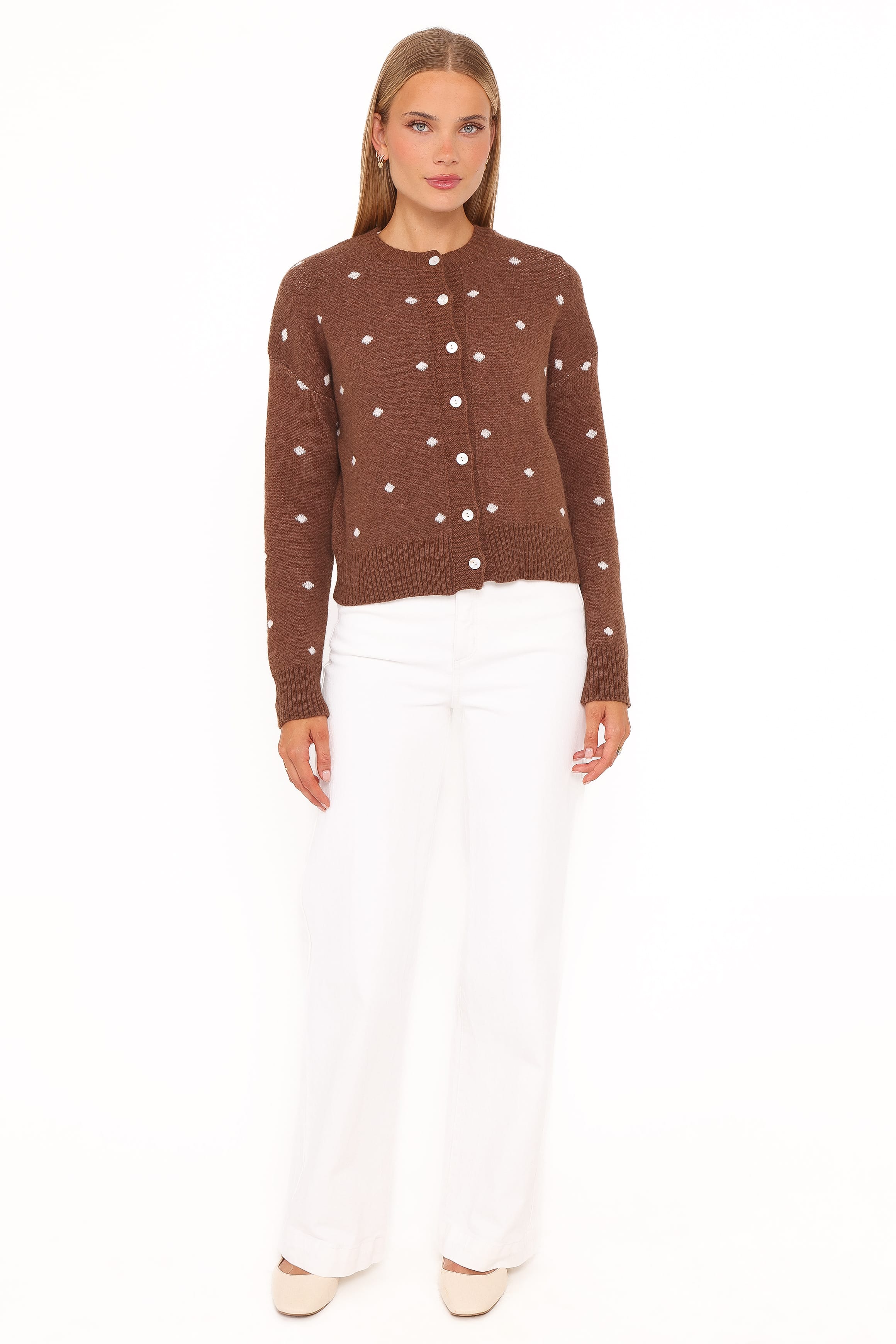 KNITWEAR Karia Polka Dot Cardigan - Brown