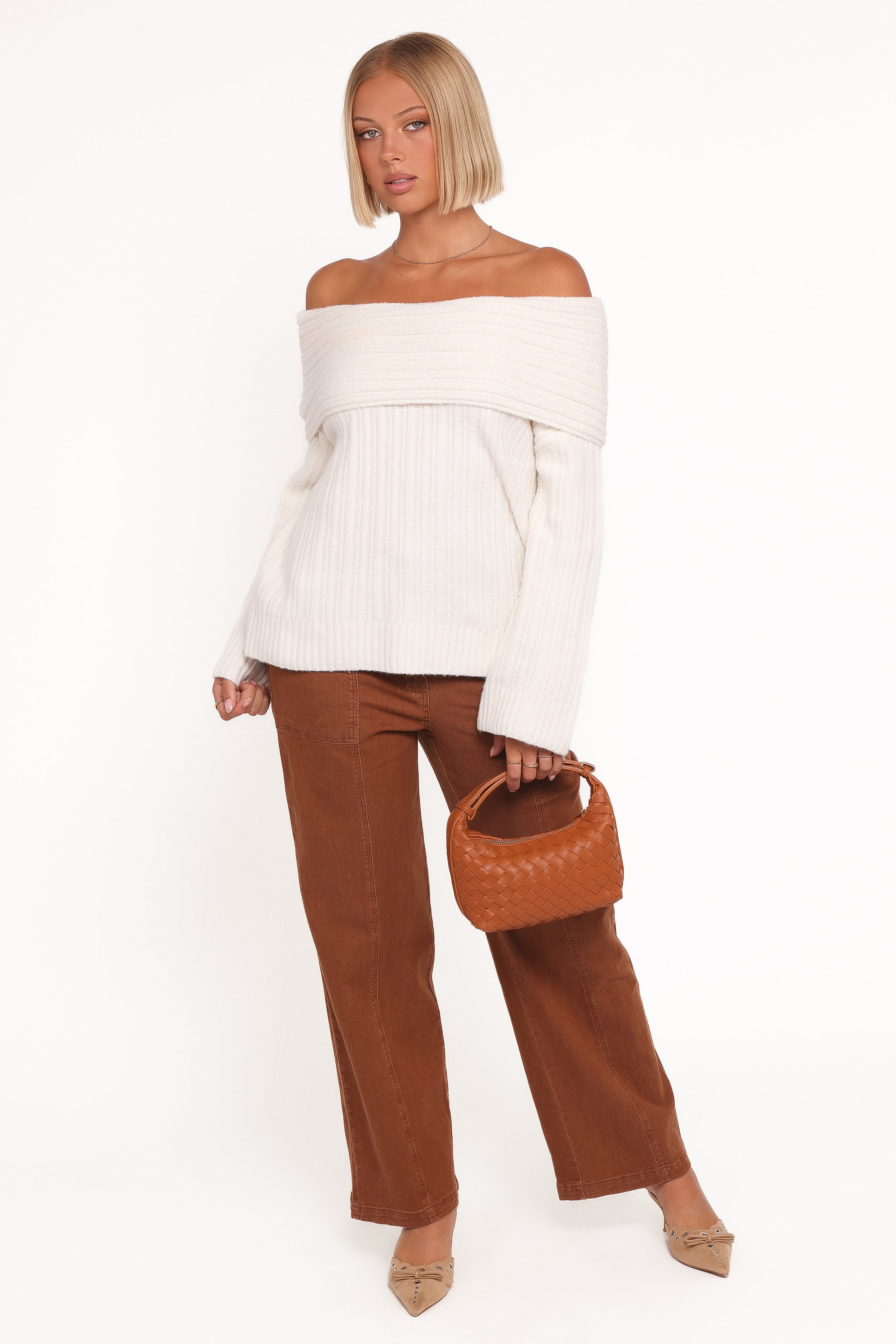 KNITWEAR Kenny Off Shoulder Knit Sweater - Cream