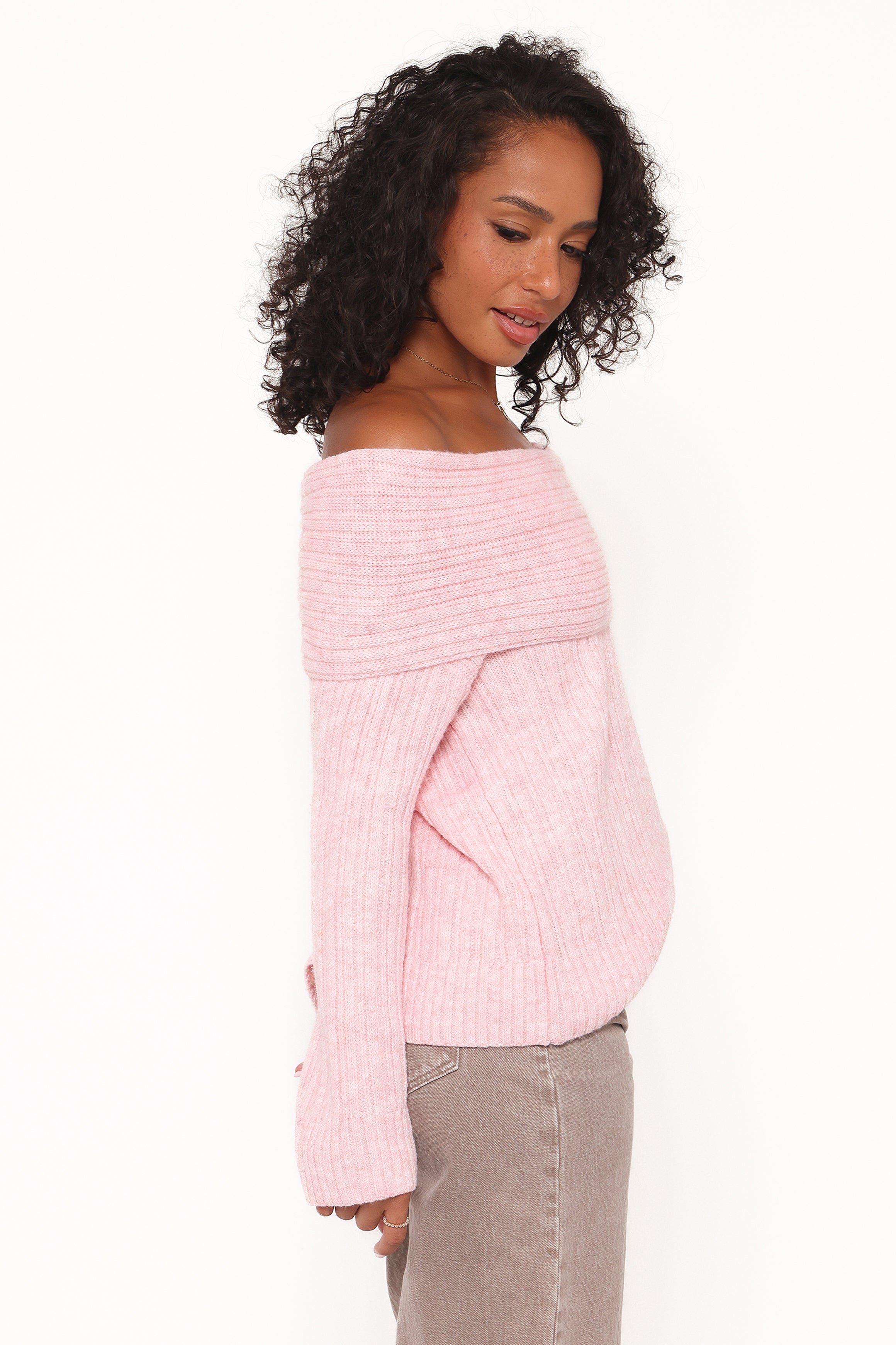 KNITWEAR Kenny Off Shoulder Knit Sweater - Light Pink