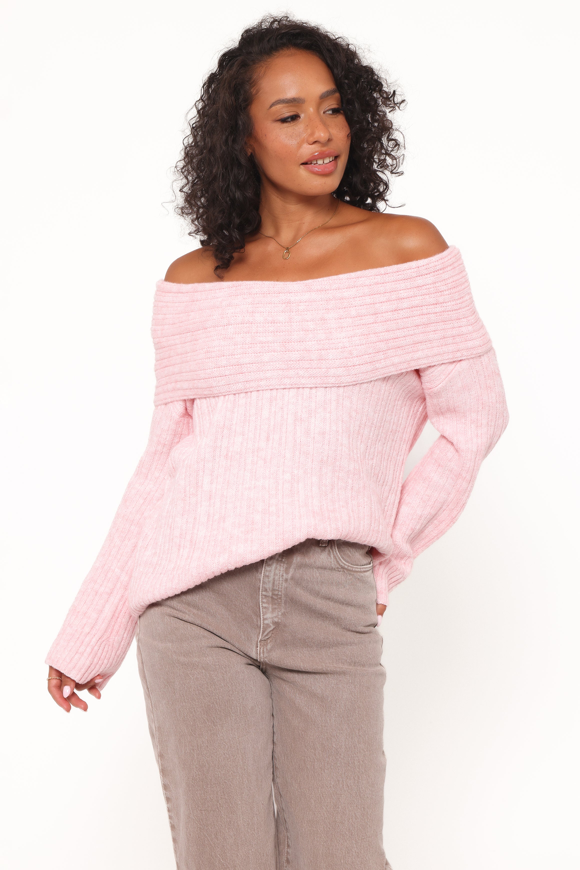 KNITWEAR Kenny Off Shoulder Knit Sweater - Light Pink