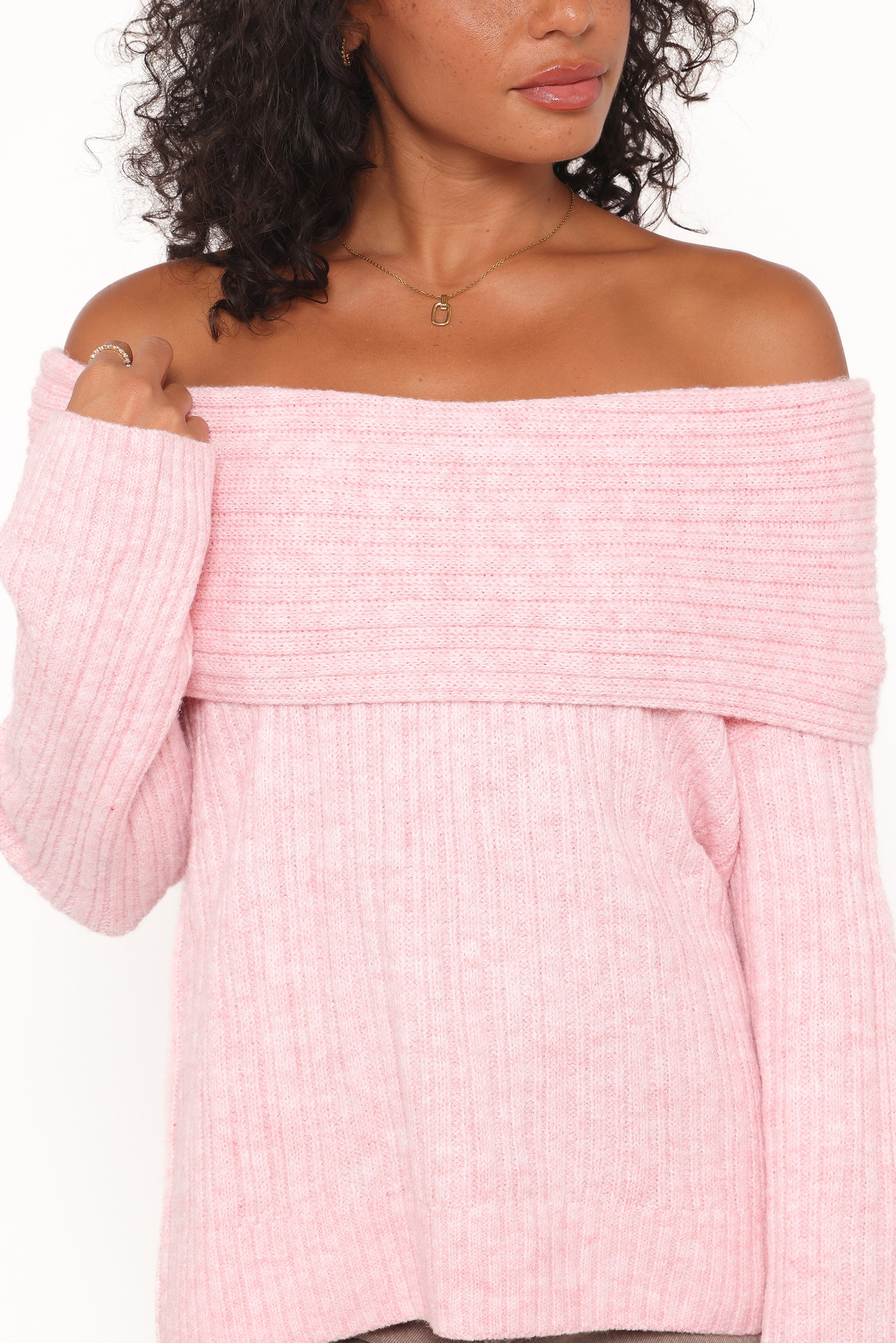 KNITWEAR Kenny Off Shoulder Knit Sweater - Light Pink