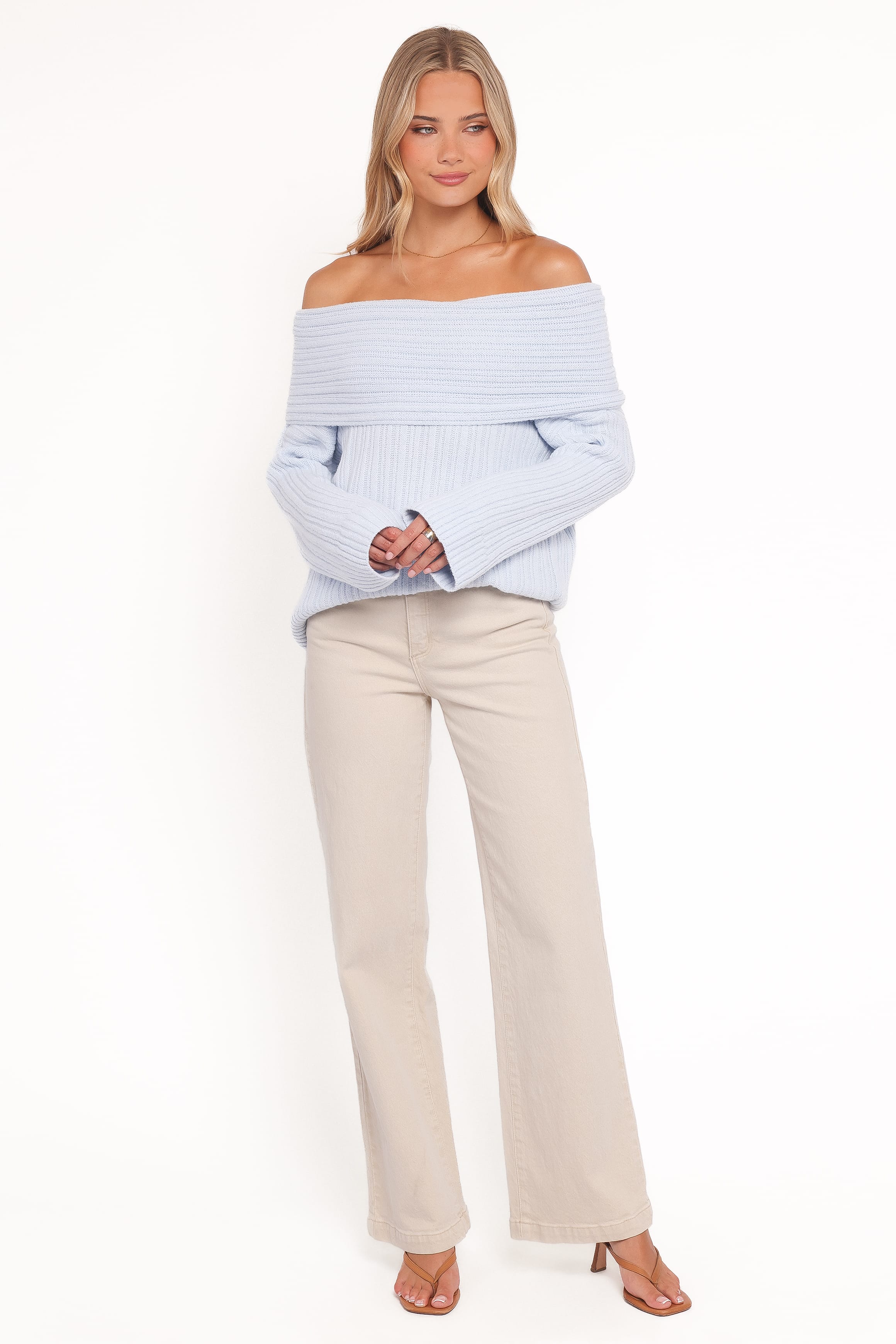 KNITWEAR Kenny Off Shoulder Knit Sweater - Pale Blue